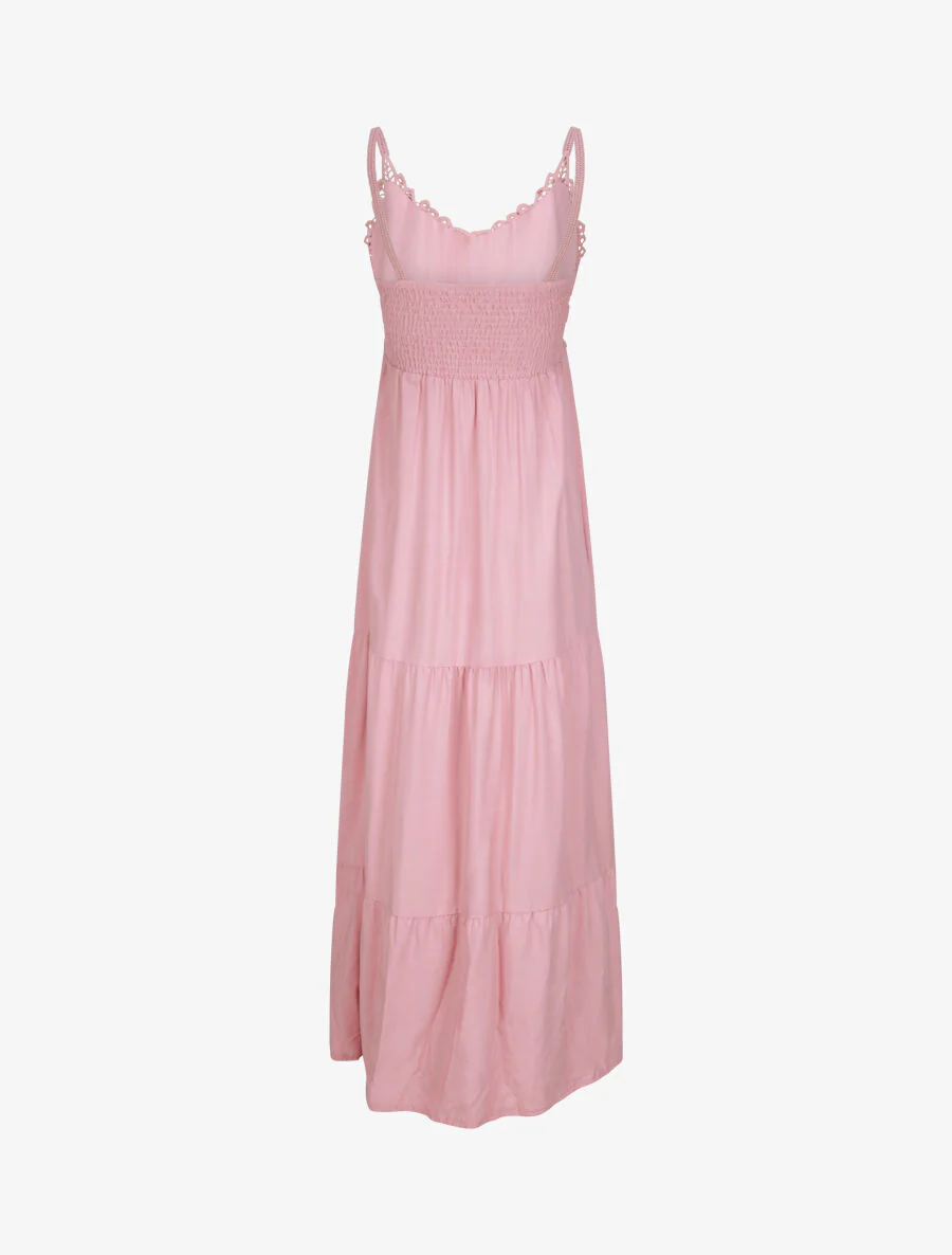 Robe longue empire à col V en dentelle - Rose - Image 2