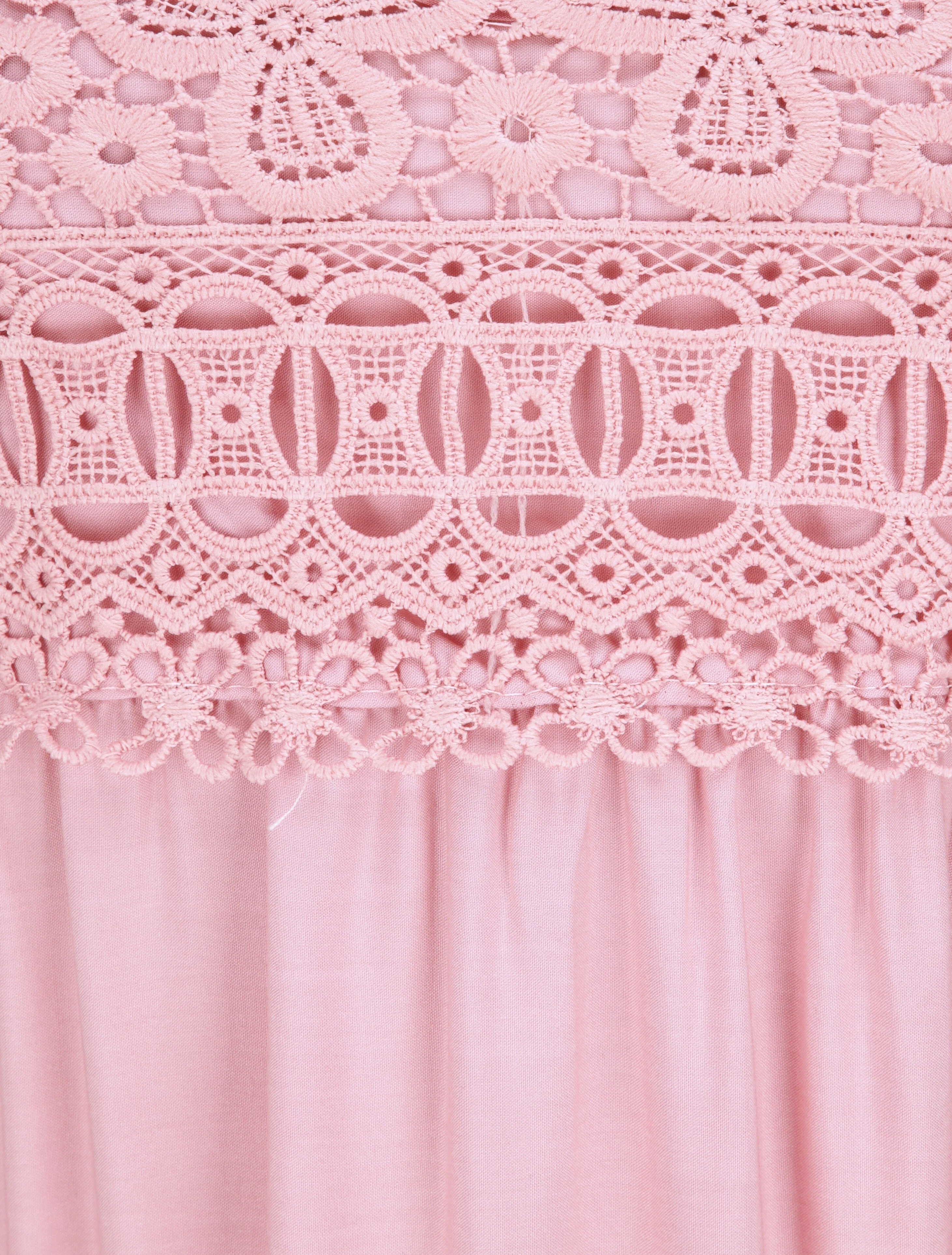Robe longue empire à col V en dentelle - Rose - Image 3