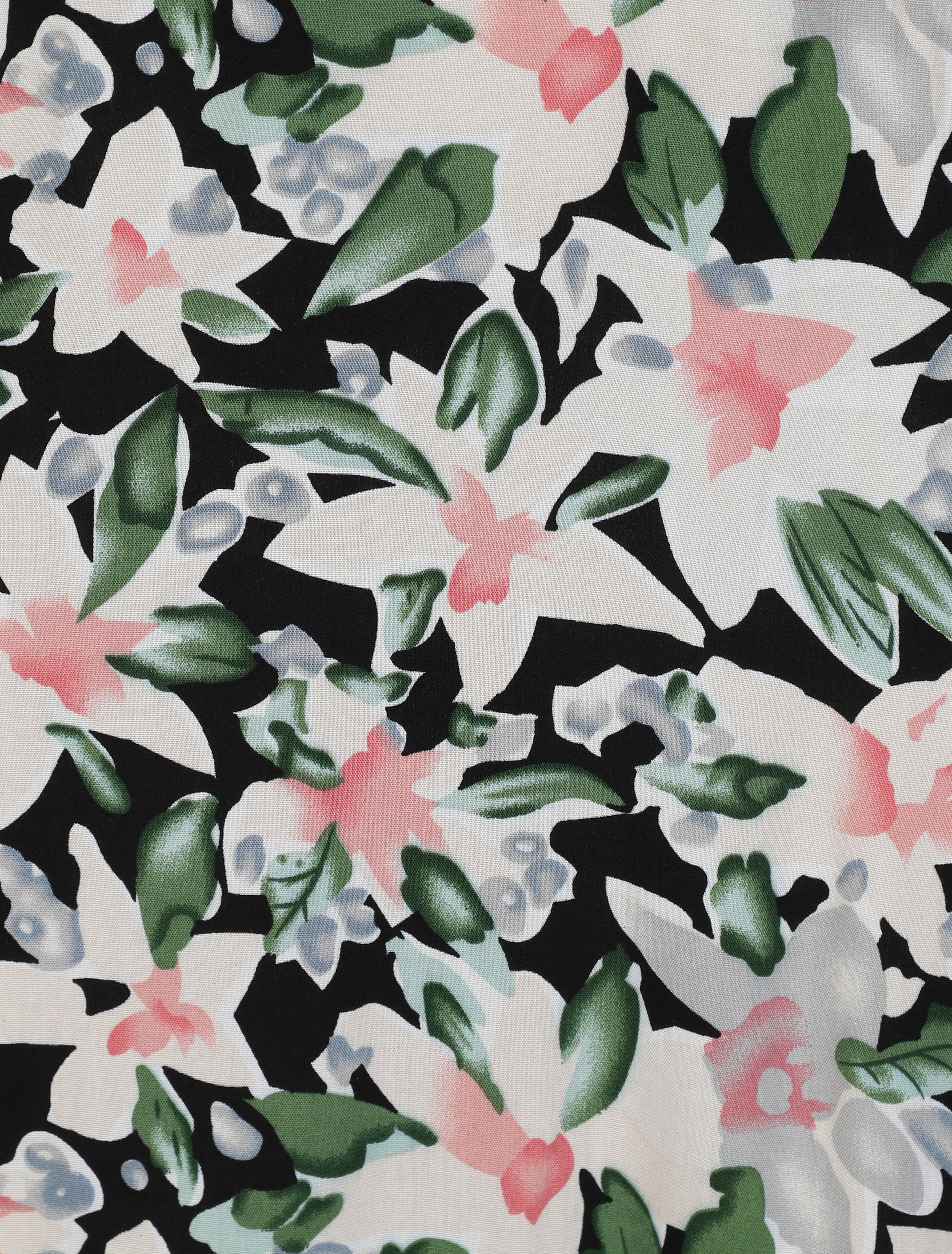Robe longue empire à épaules volantées imprimé aquarelle florale - Noir - Image 3