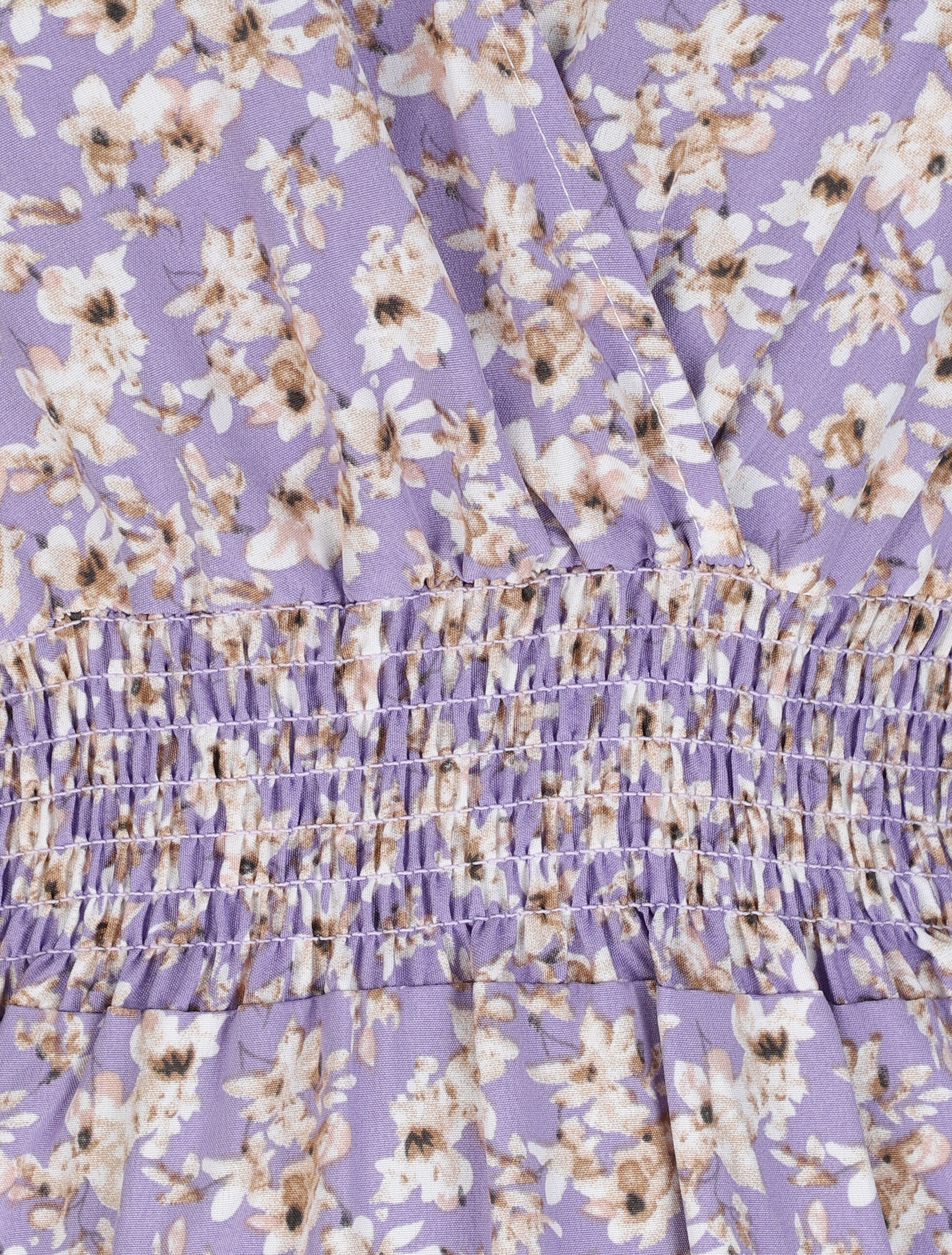 Robe longue empire à épaules volantées imprimé fleurs de cerisier - Lilas - Image 3