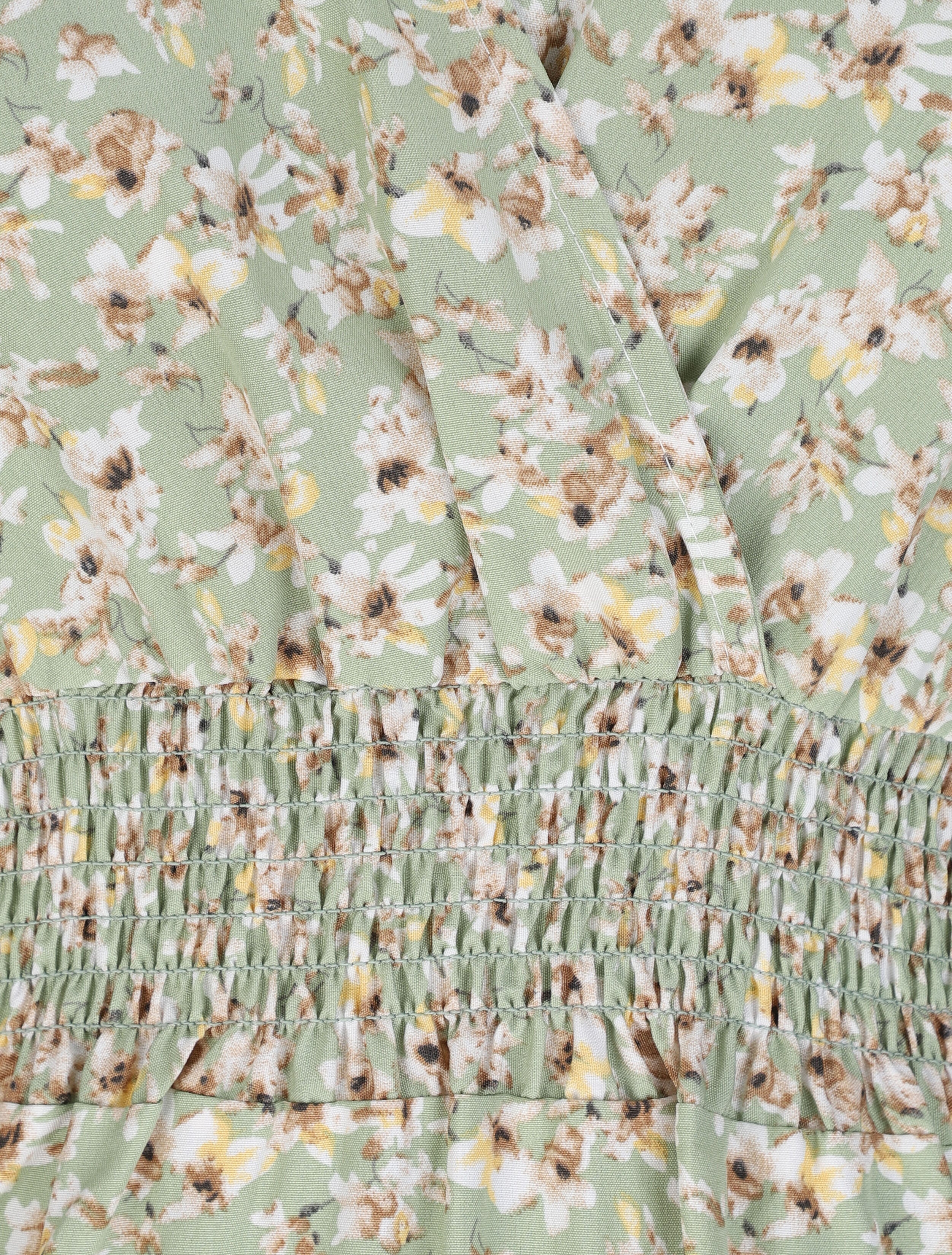 Robe longue empire à épaules volantées imprimé fleurs de cerisier - Vert - Image 3