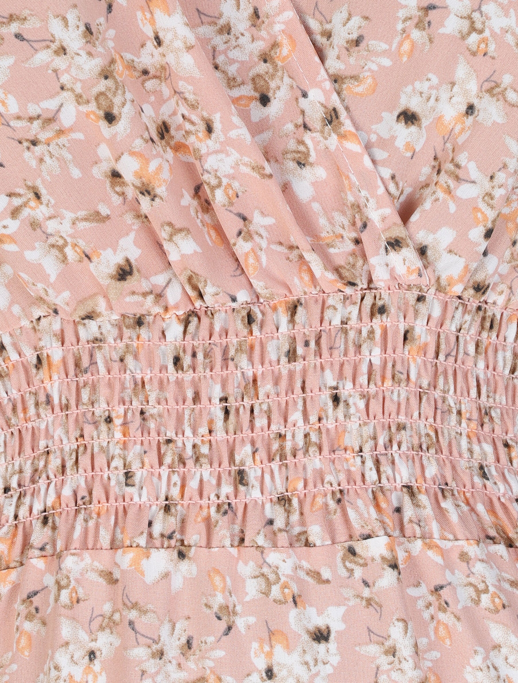 Robe longue empire à épaules volantées imprimé fleurs de cerisier - Rose - Image 3