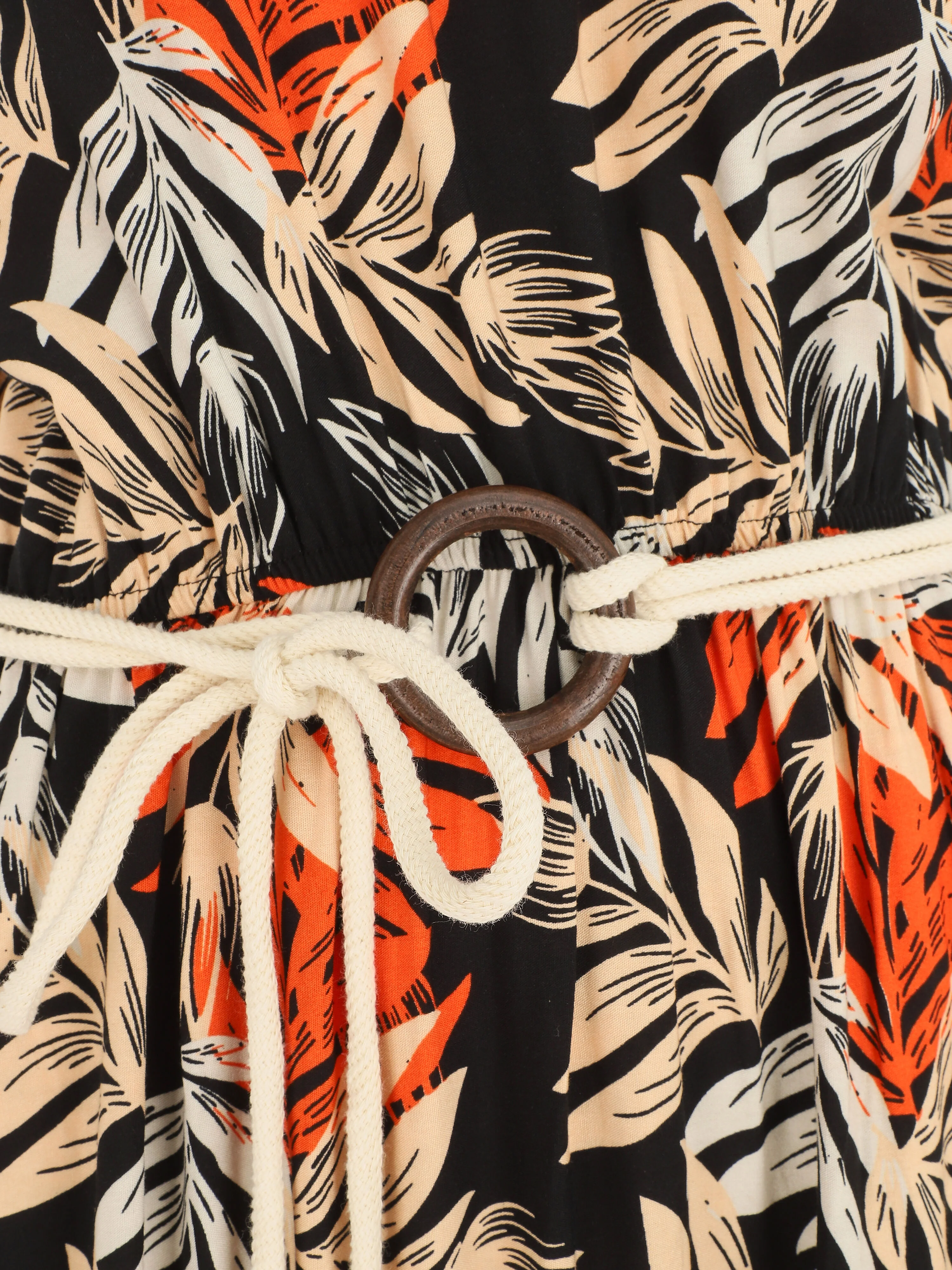 Robe longue empire à imprimé feuilles - Noir - Image 3