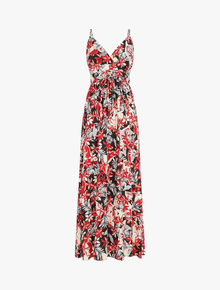 Robe longue empire à imprimé fleurs - Noir