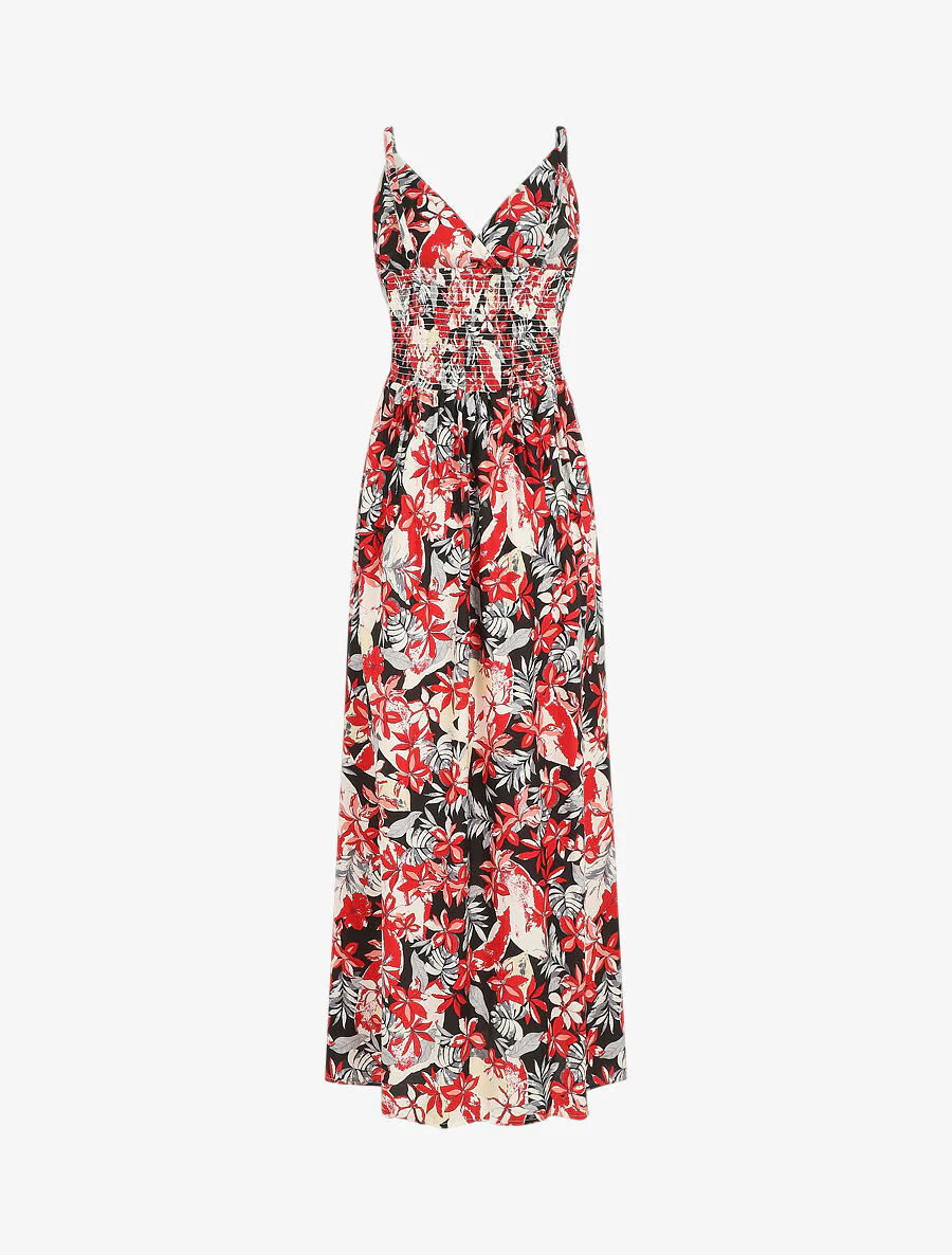Robe longue empire à imprimé fleurs - Noir - Image 2