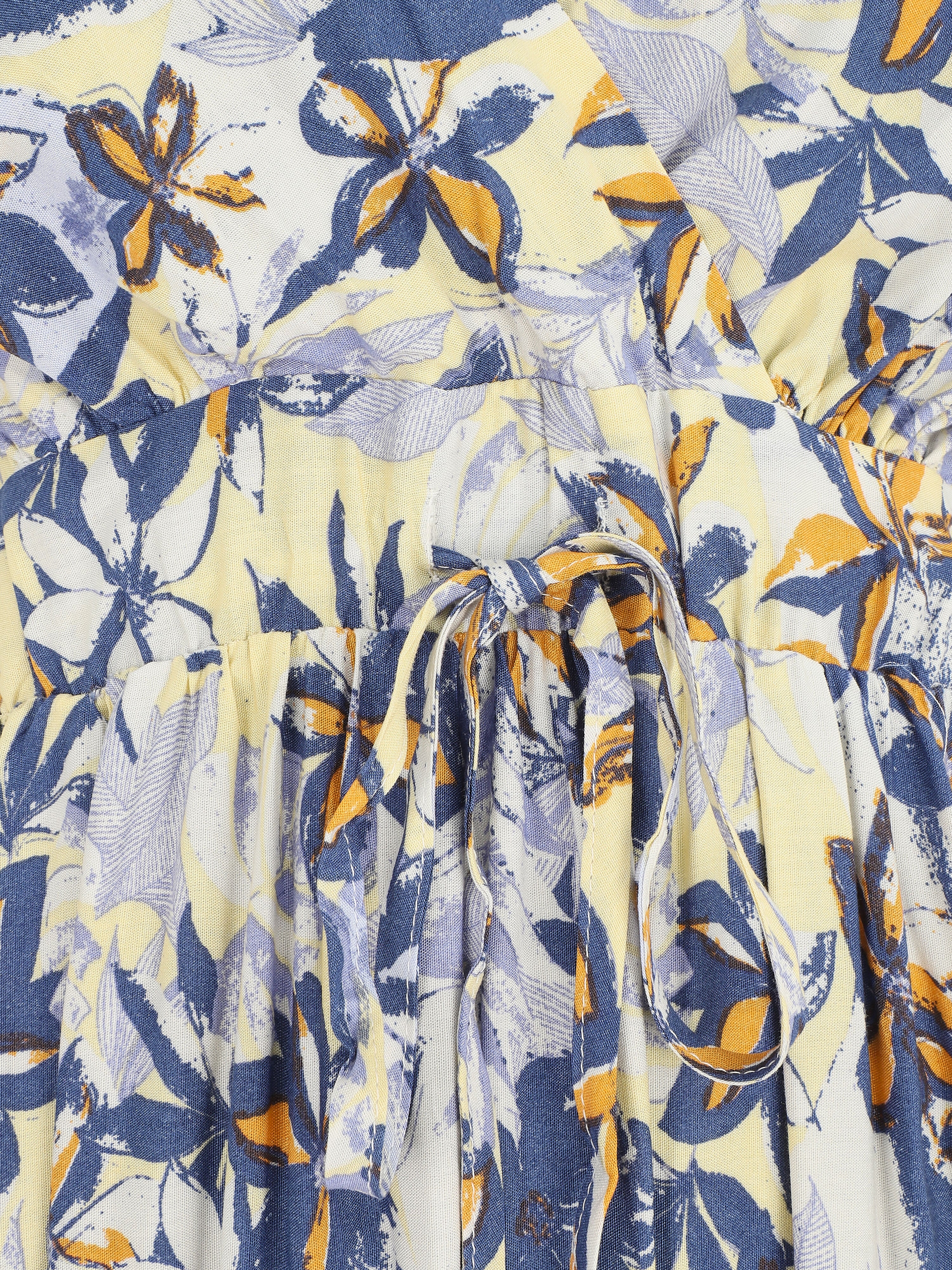 Robe longue empire à imprimé fleurs - Bleu - Image 3