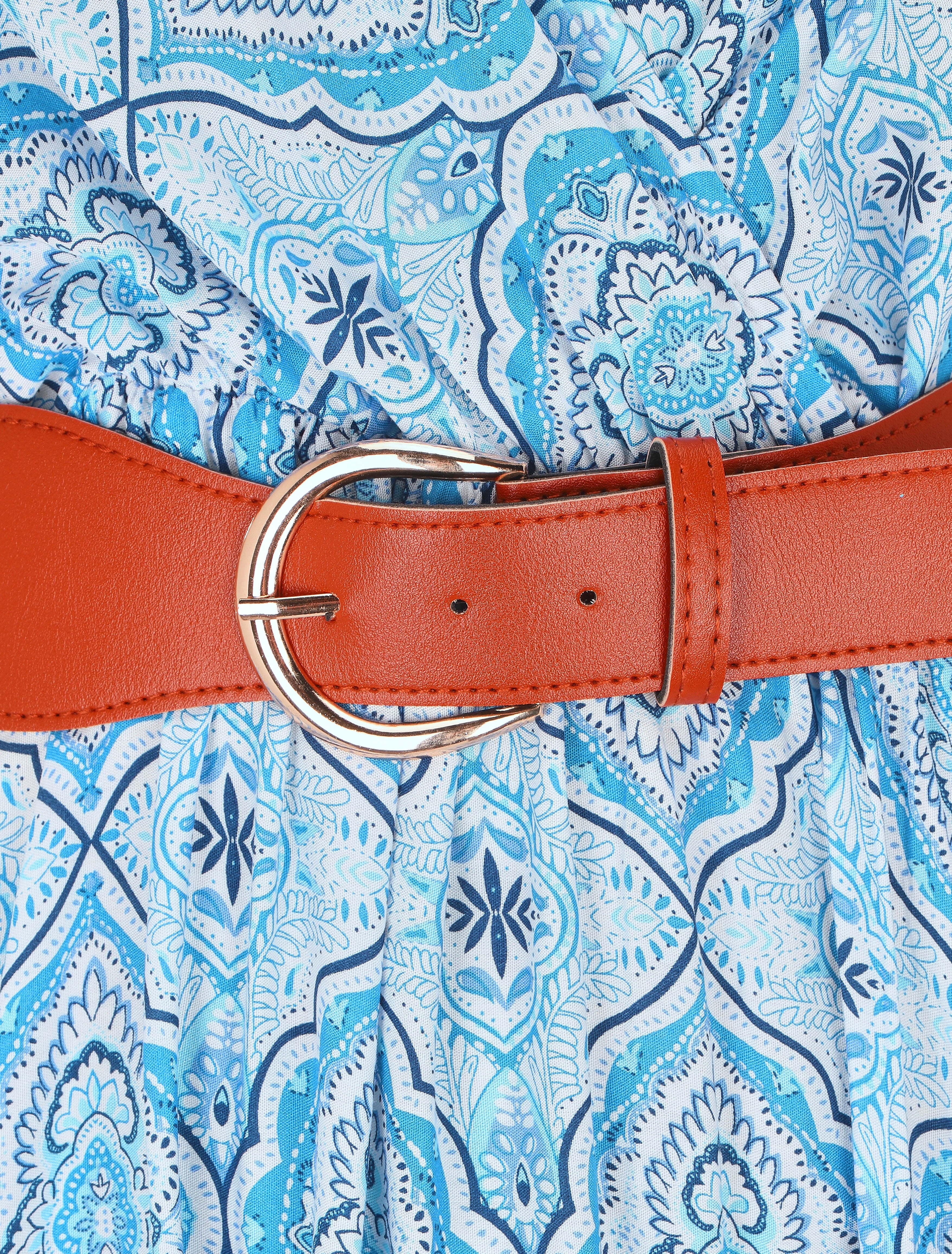 Robe longue empire à imprimé foulard - Bleu - Image 3