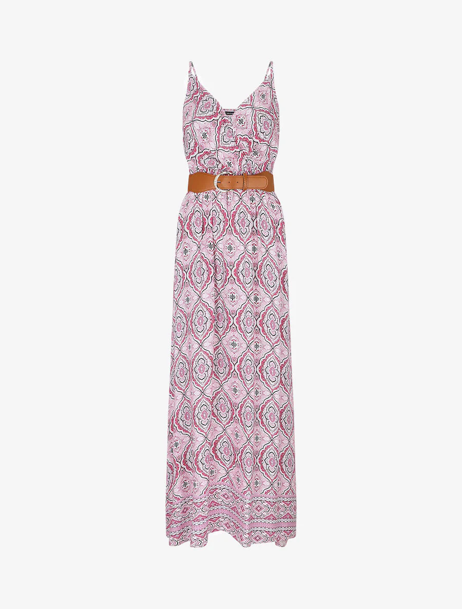Robe longue empire à imprimé foulard - Rose