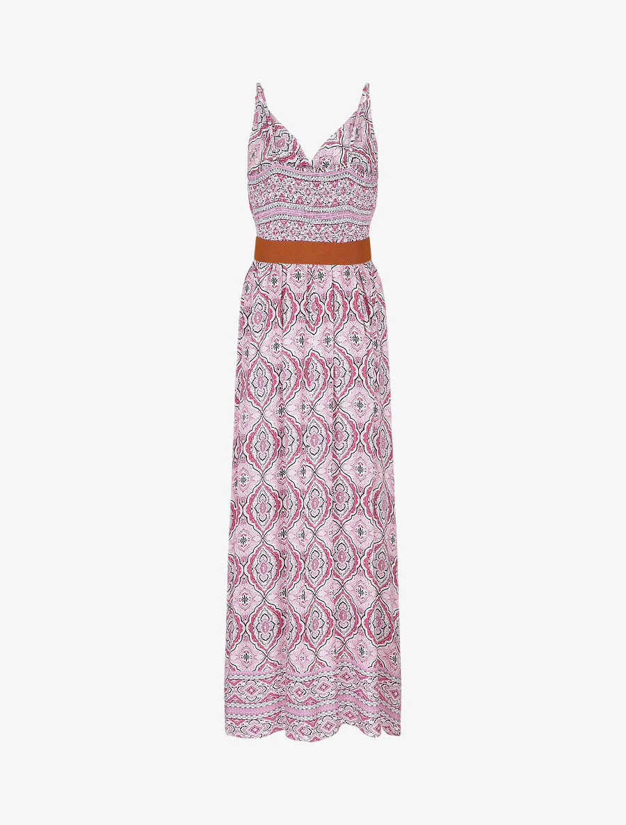 Robe longue empire à imprimé foulard - Rose - Image 2