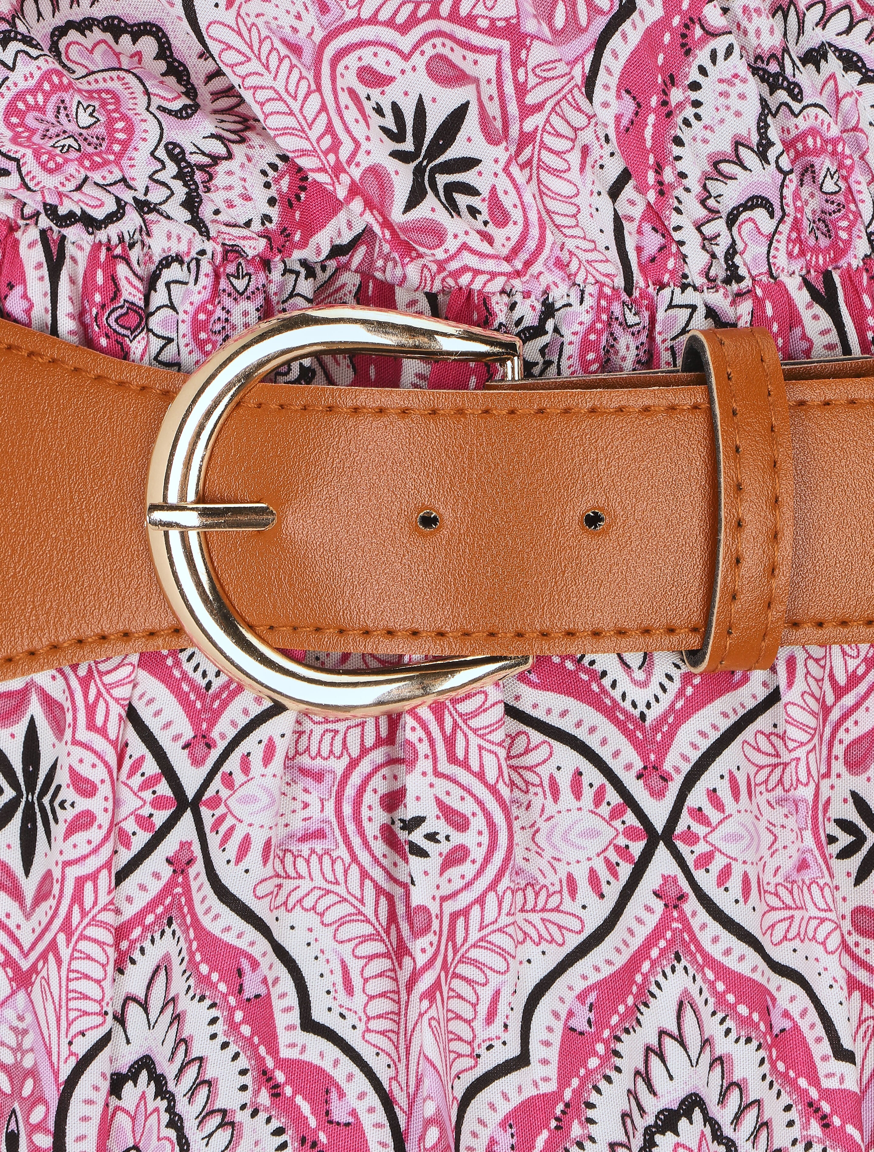 Robe longue empire à imprimé foulard - Rose - Image 3