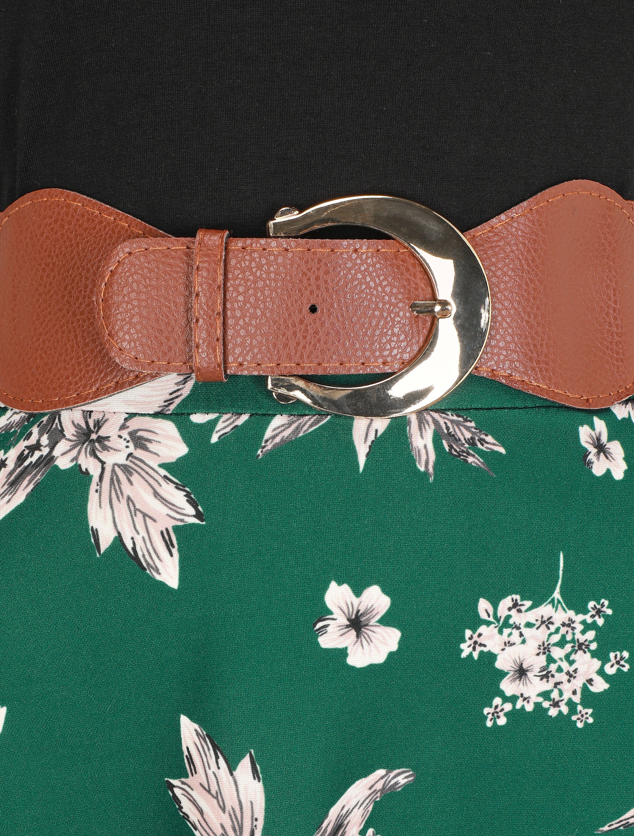 Robe longue empire à jupe fleurie - Vert - Image 3