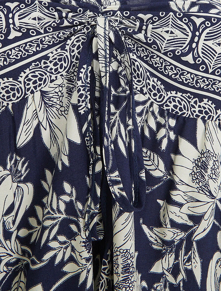 Robe longue empire à liens imprimé à fleurs - Marine - Image 3