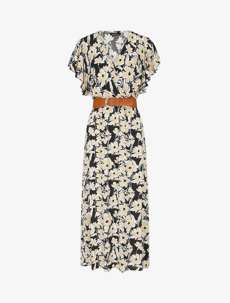 Robe longue empire à manches volantées - Noir