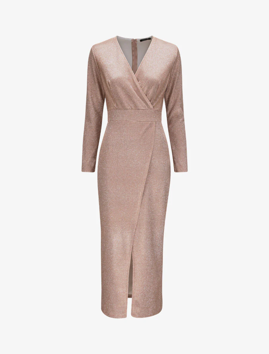 Robe longue empire à paillettes - Rose poudré