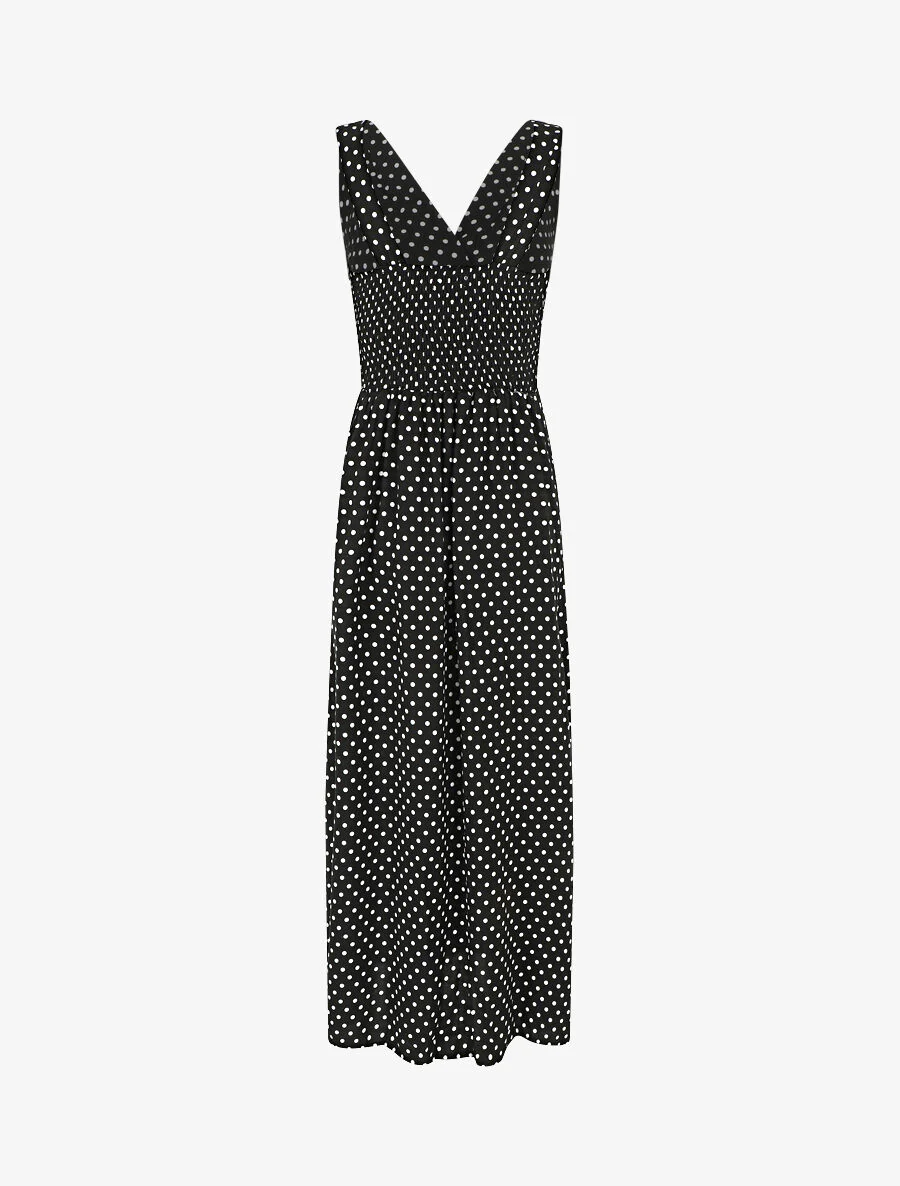 Robe longue empire à pois - Noir - Image 2