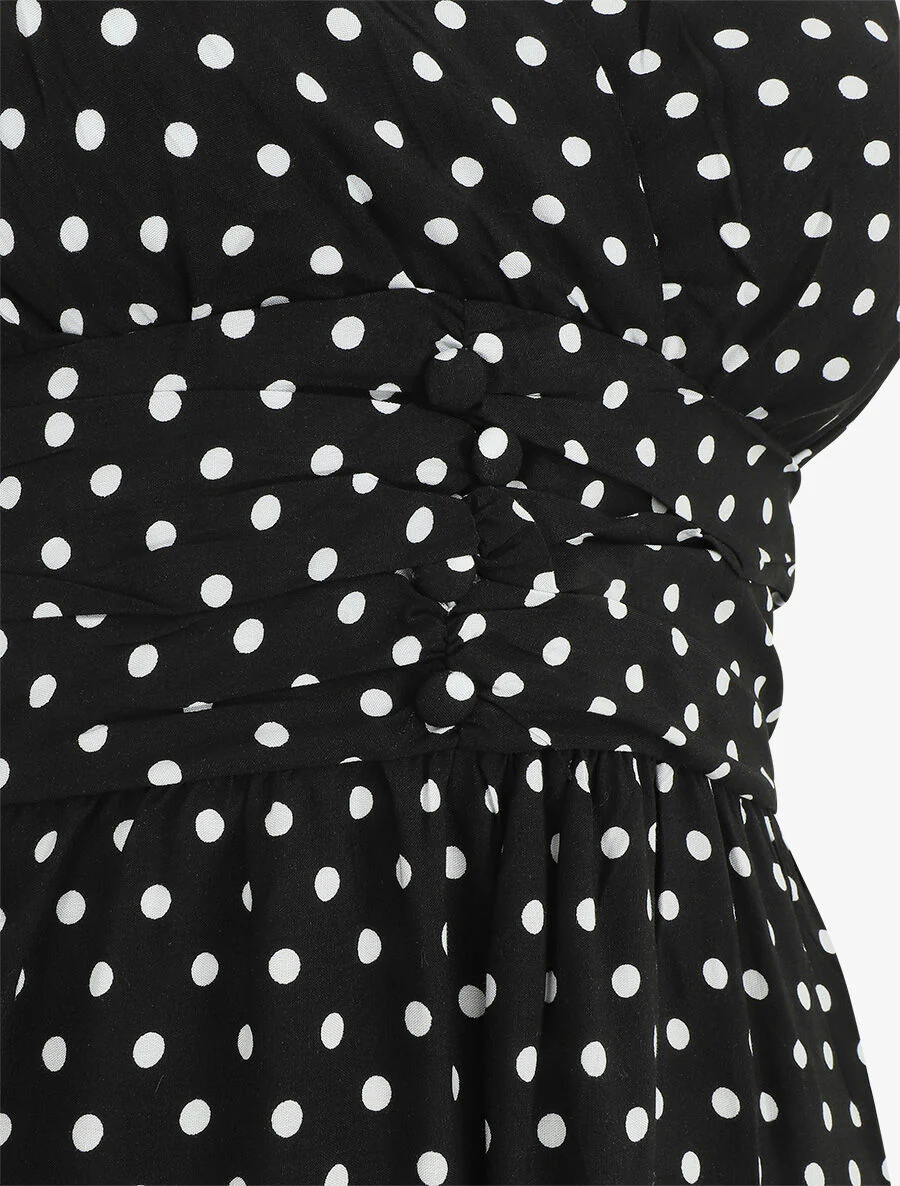 Robe longue empire à pois - Noir - Image 3
