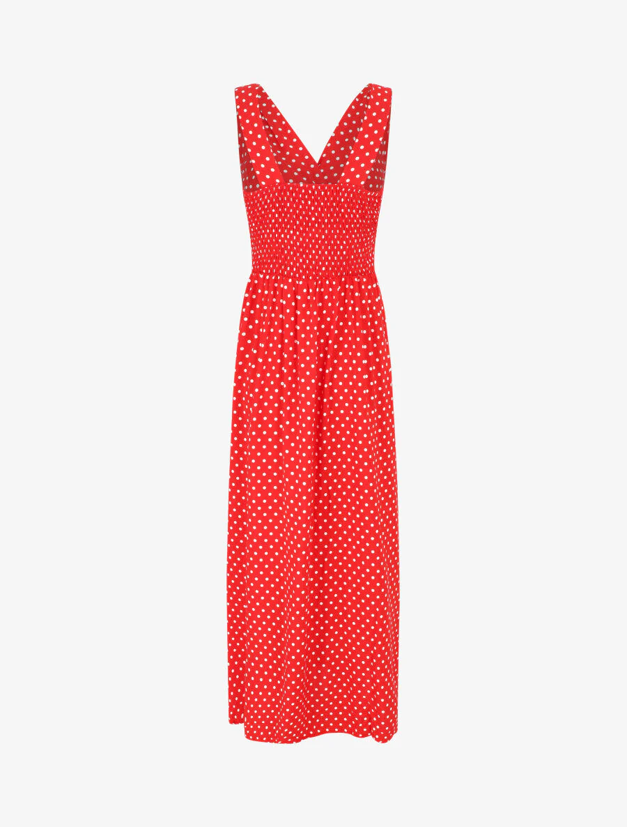 Robe longue empire à pois - Rouge - Image 2
