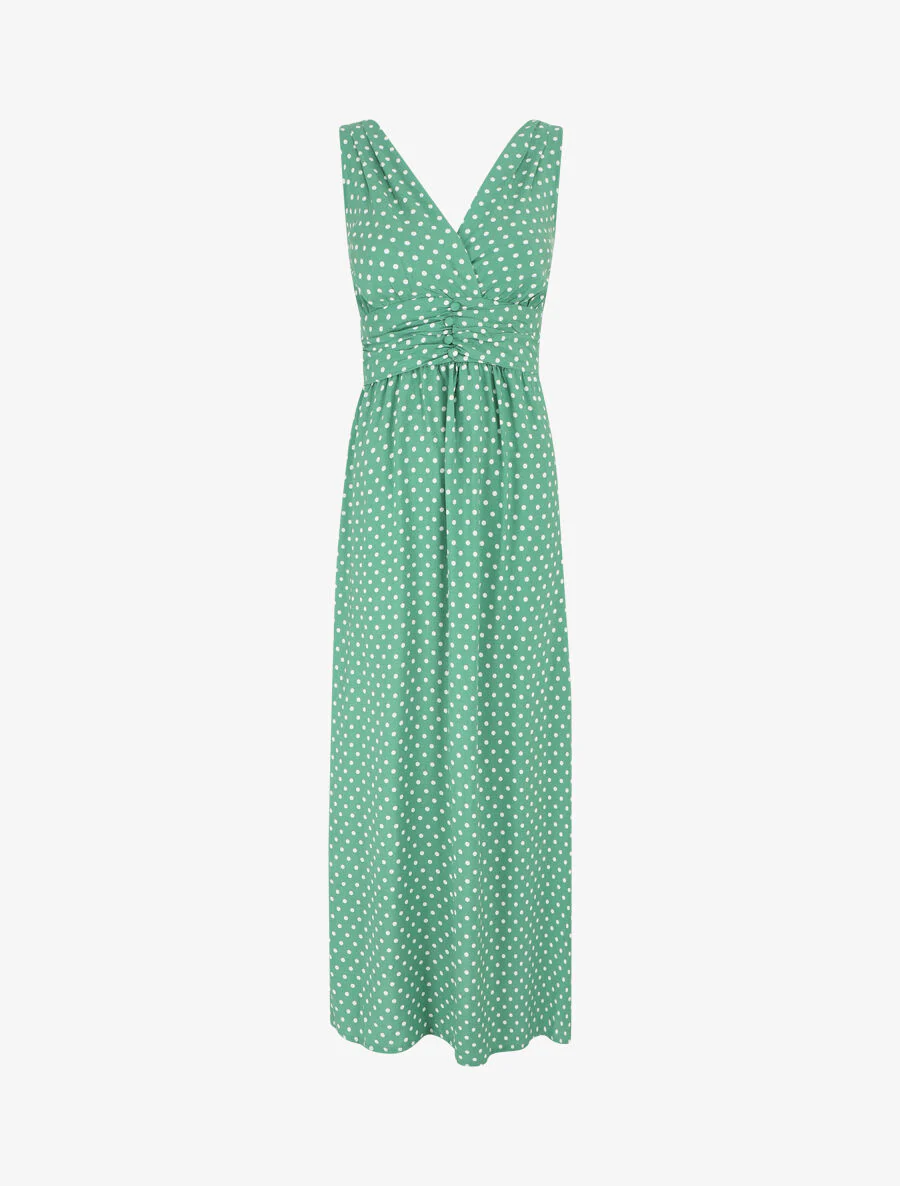 Robe longue empire à pois - Vert
