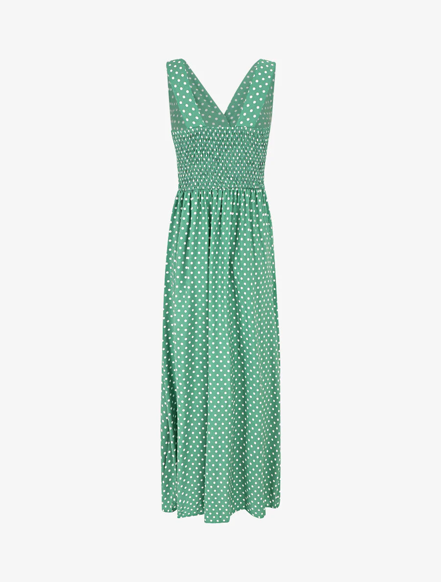 Robe longue empire à pois - Vert - Image 2