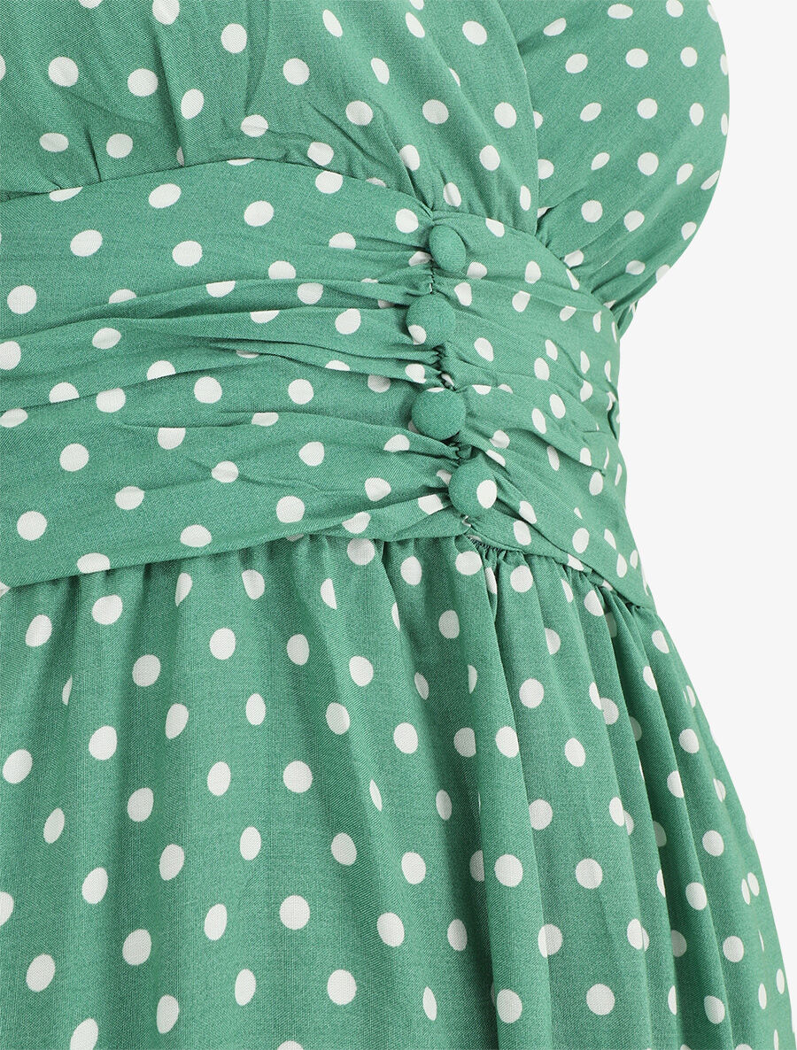 Robe longue empire à pois - Vert - Image 3
