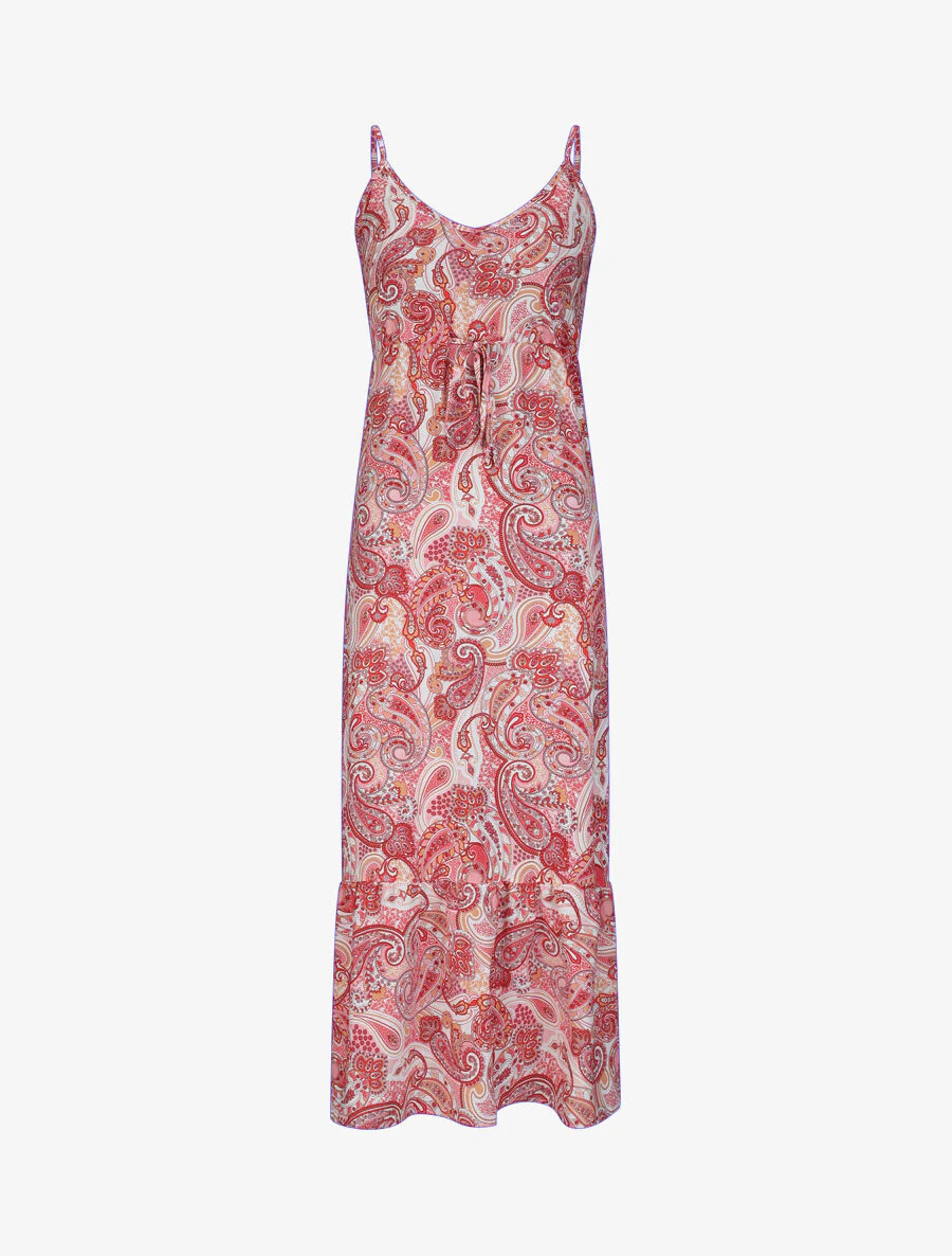 Robe longue empire imprimé cachemire à bretelles - Rose