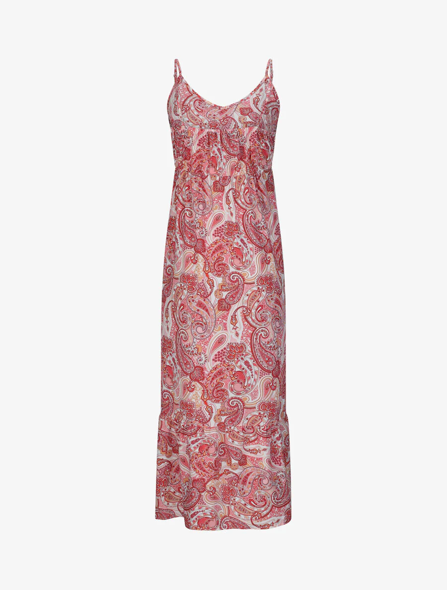Robe longue empire imprimé cachemire à bretelles - Rose - Image 2
