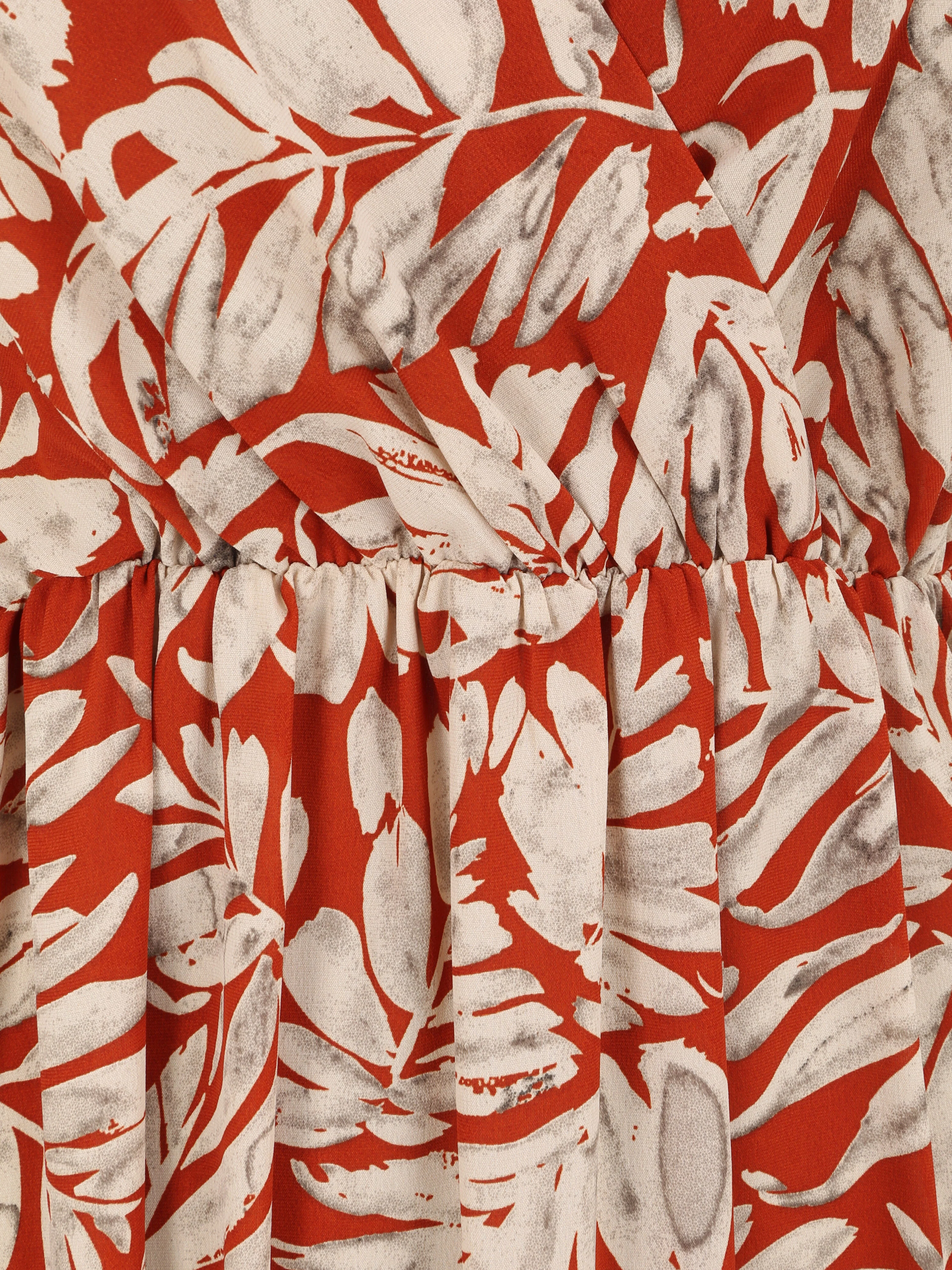 Robe longue empire imprimé feuillages à bretelles - Rouille - Image 3