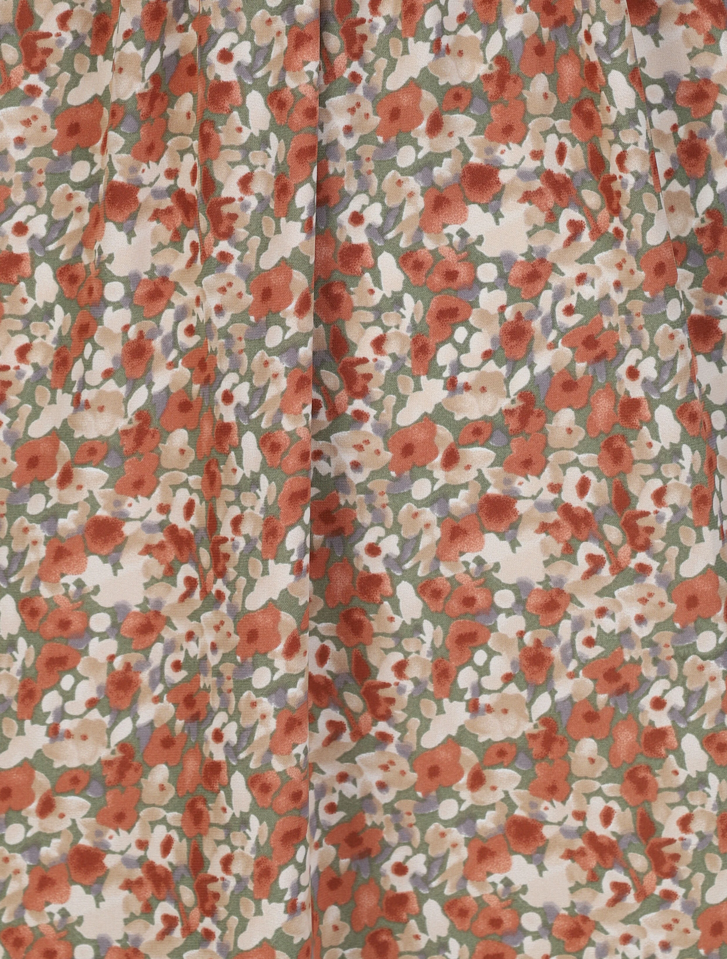 Robe longue empire imprimé fleuri à fines bretelles - Vert olive - Image 3