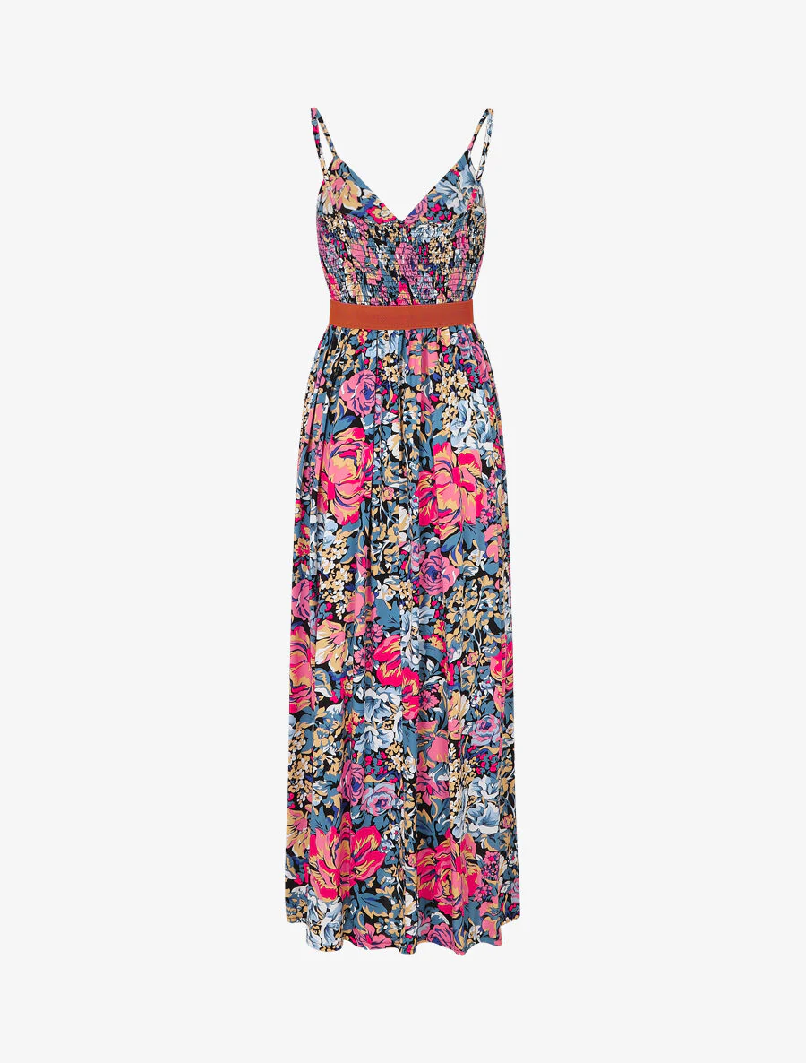 Robe longue empire imprimé fleuri - Noir - Image 2
