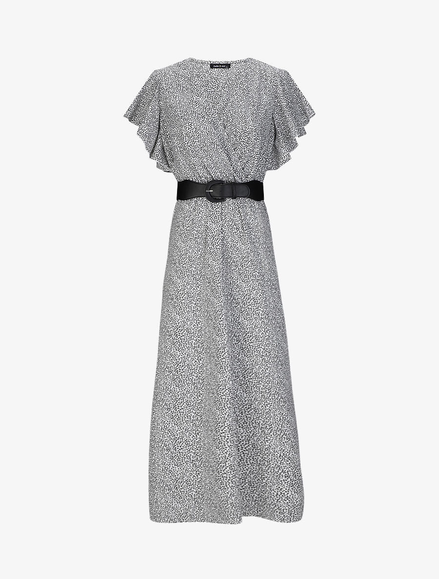 Robe longue empire imprimé fleurs à manches volantées - Blanc
