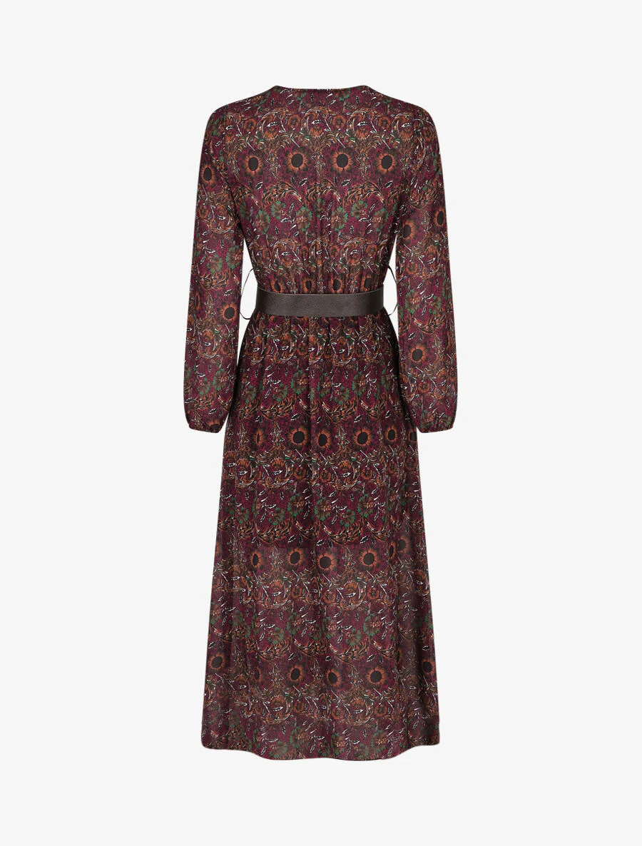 Robe longue empire imprimé fleurs baroques - Violet - Image 2