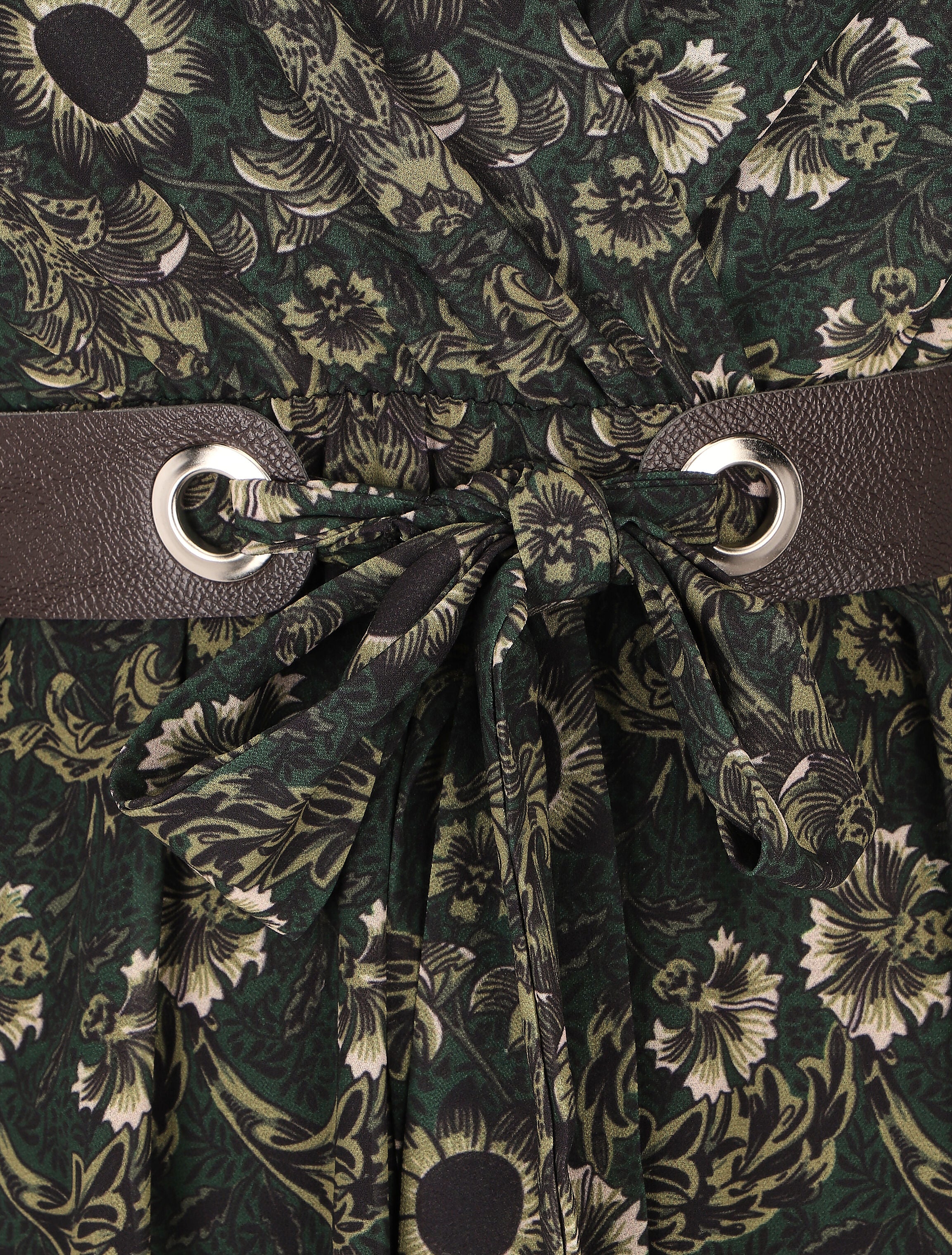 Robe longue empire imprimé fleurs baroques - Vert foncé - Image 3