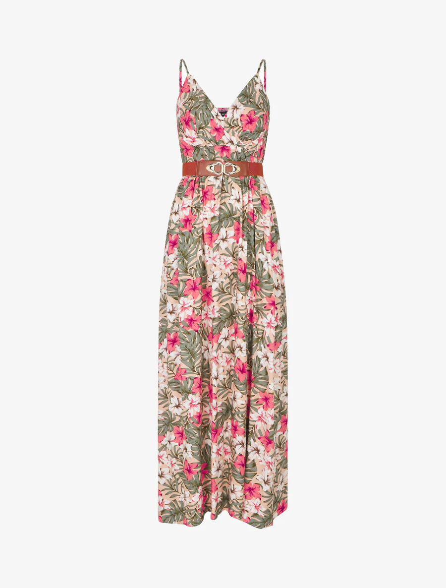 Robe longue empire imprimé floral - Rose