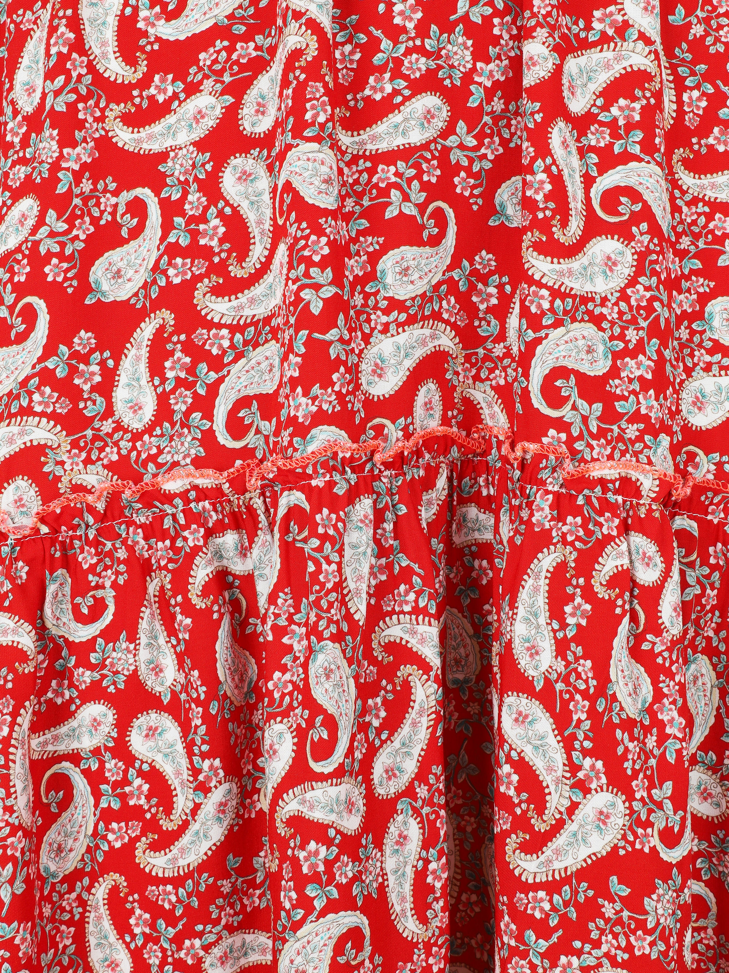 Robe longue empire imprimé foulard - Rouge - Image 3