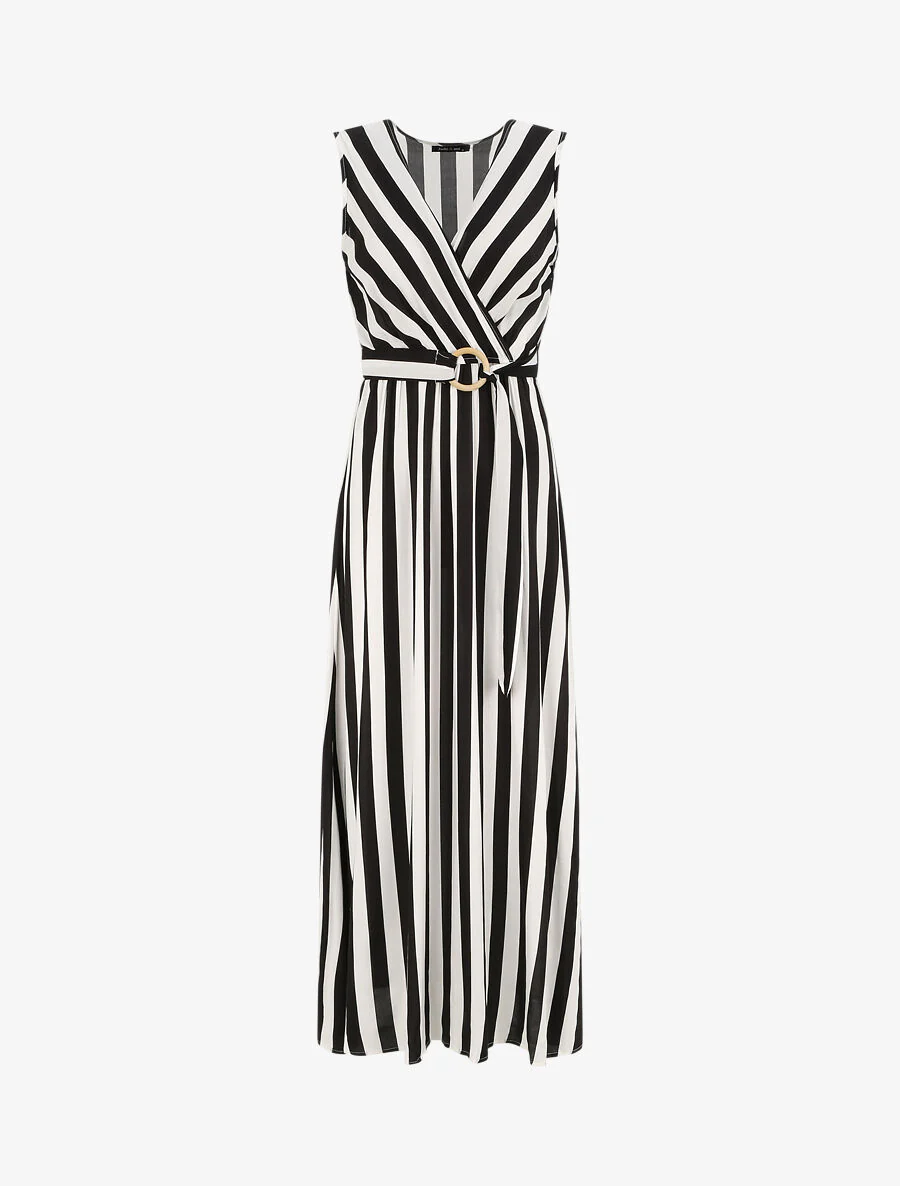 Robe longue empire imprimé rayé - Noir