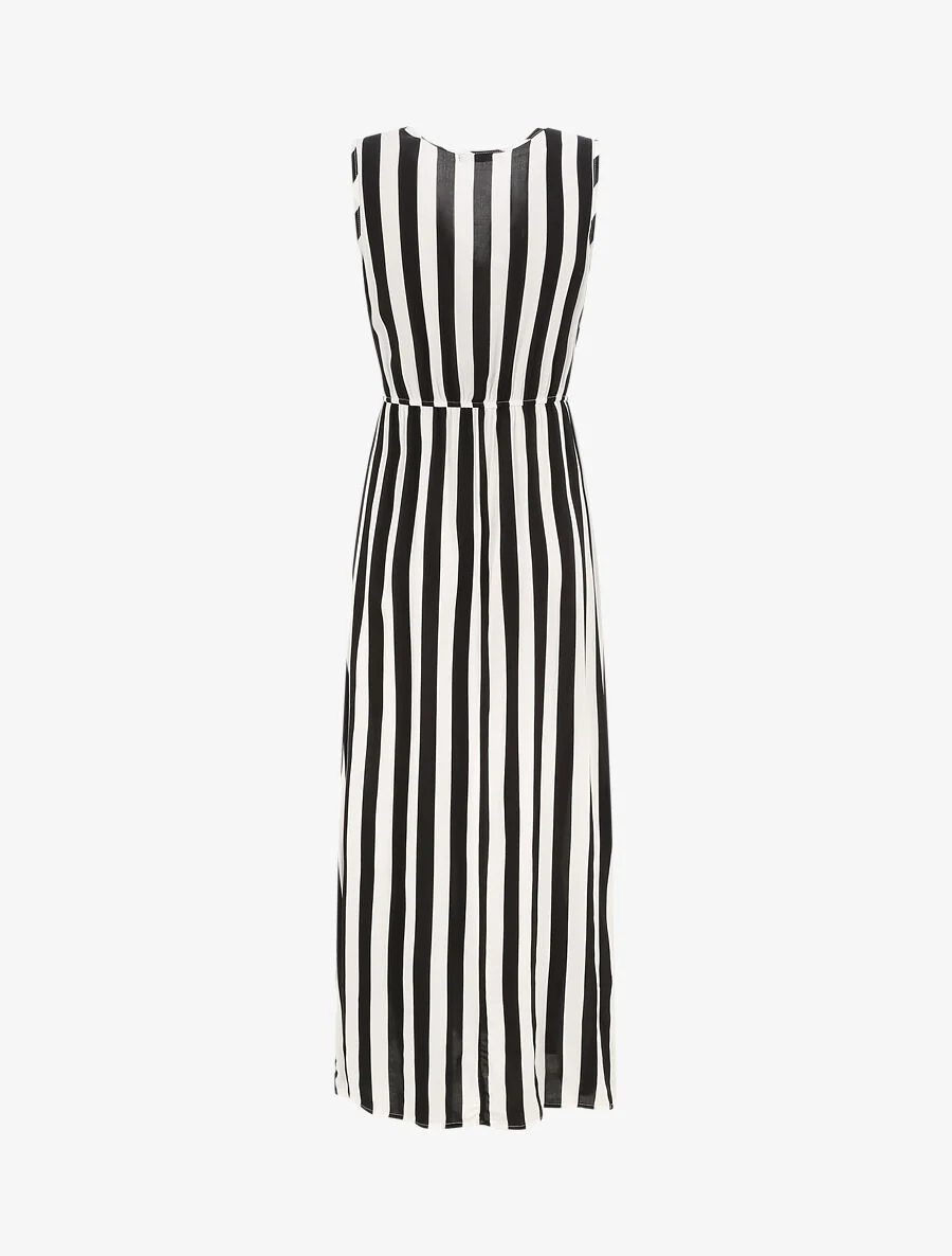 Robe longue empire imprimé rayé - Noir - Image 2