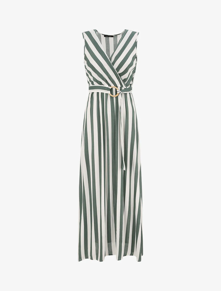 Robe longue empire imprimé rayé - Vert