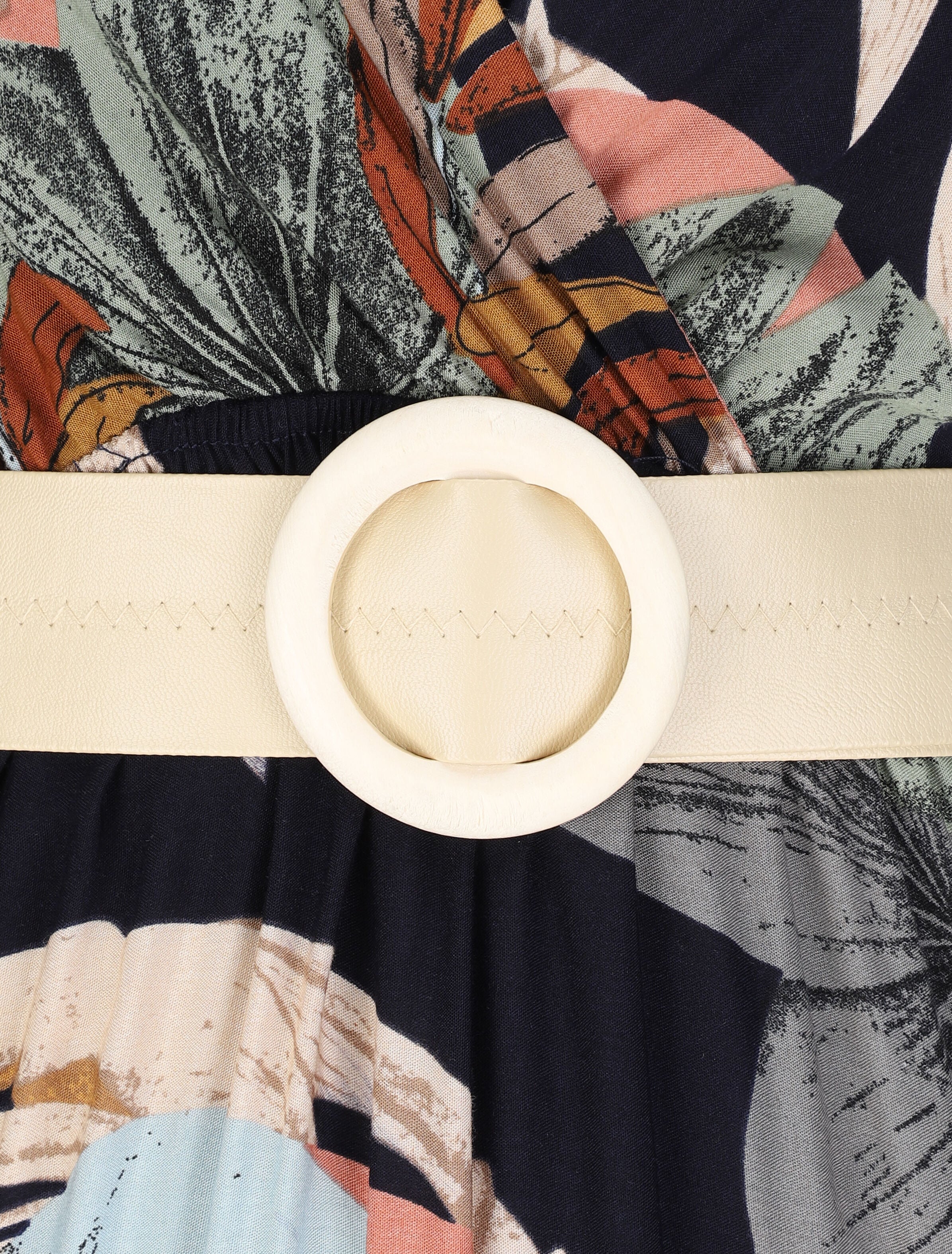 Robe longue empire imprimé végétal à bretelles tressées - Marine - Image 3