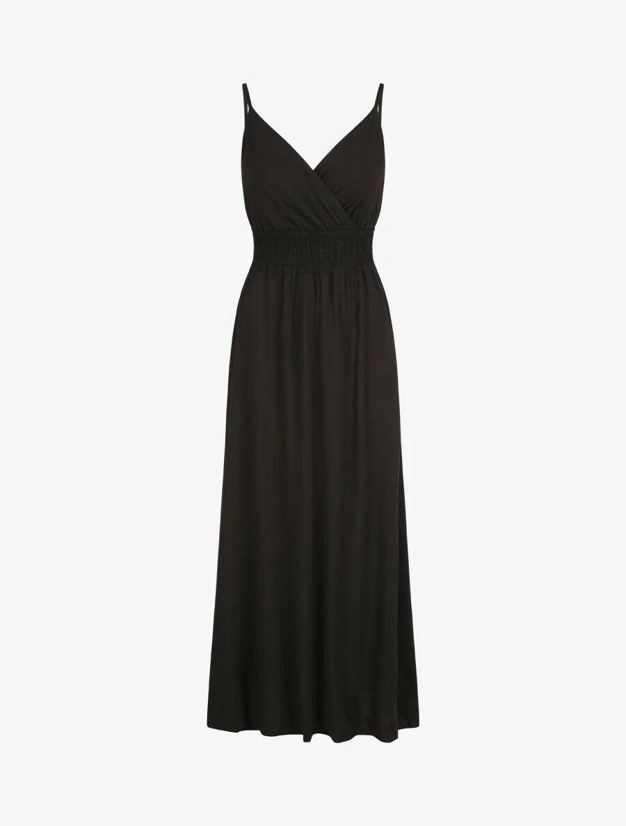 Robe longue empire unie à bretelles - Noir