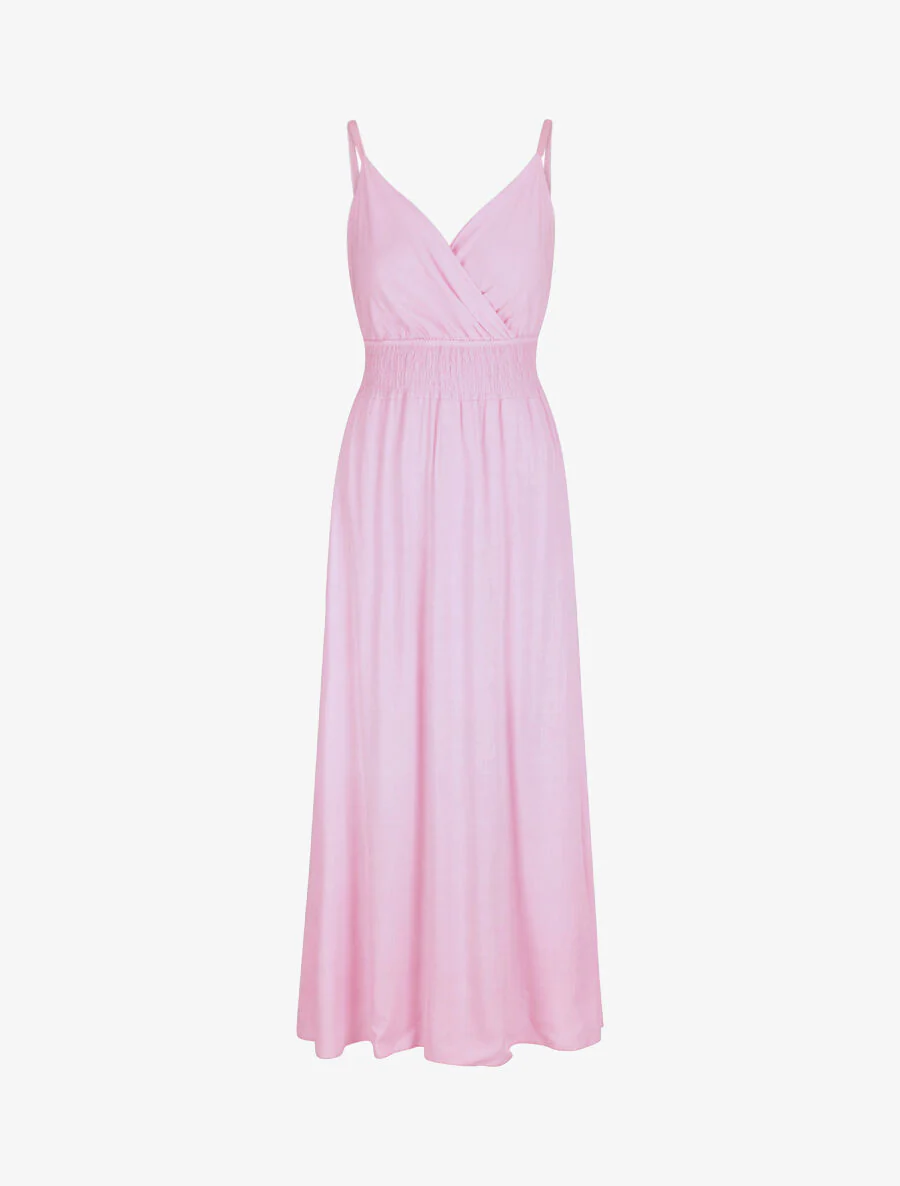 Robe longue empire unie à bretelles - Rose pâle