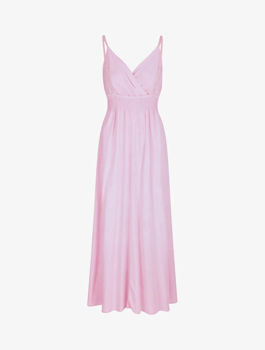Robe longue empire unie à bretelles - Rose pâle - Image 2