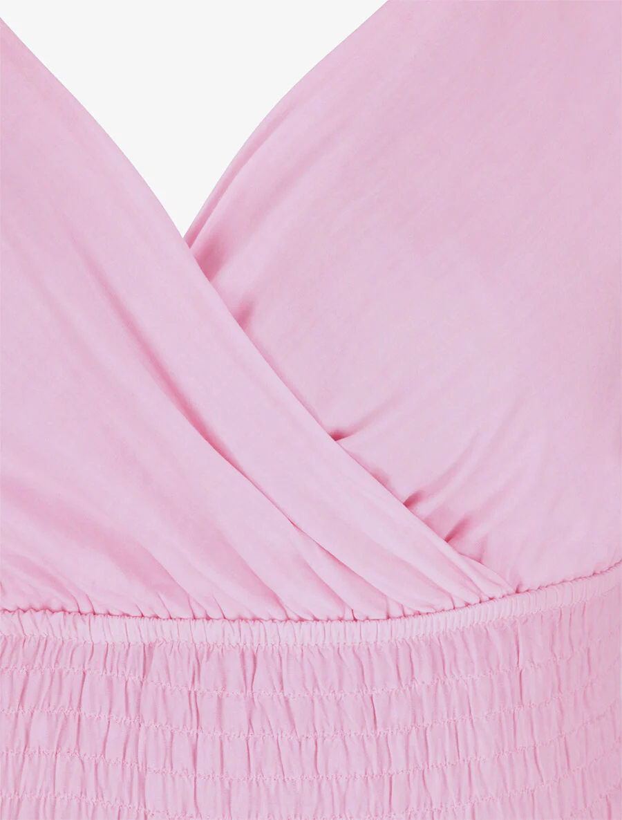 Robe longue empire unie à bretelles - Rose pâle - Image 3