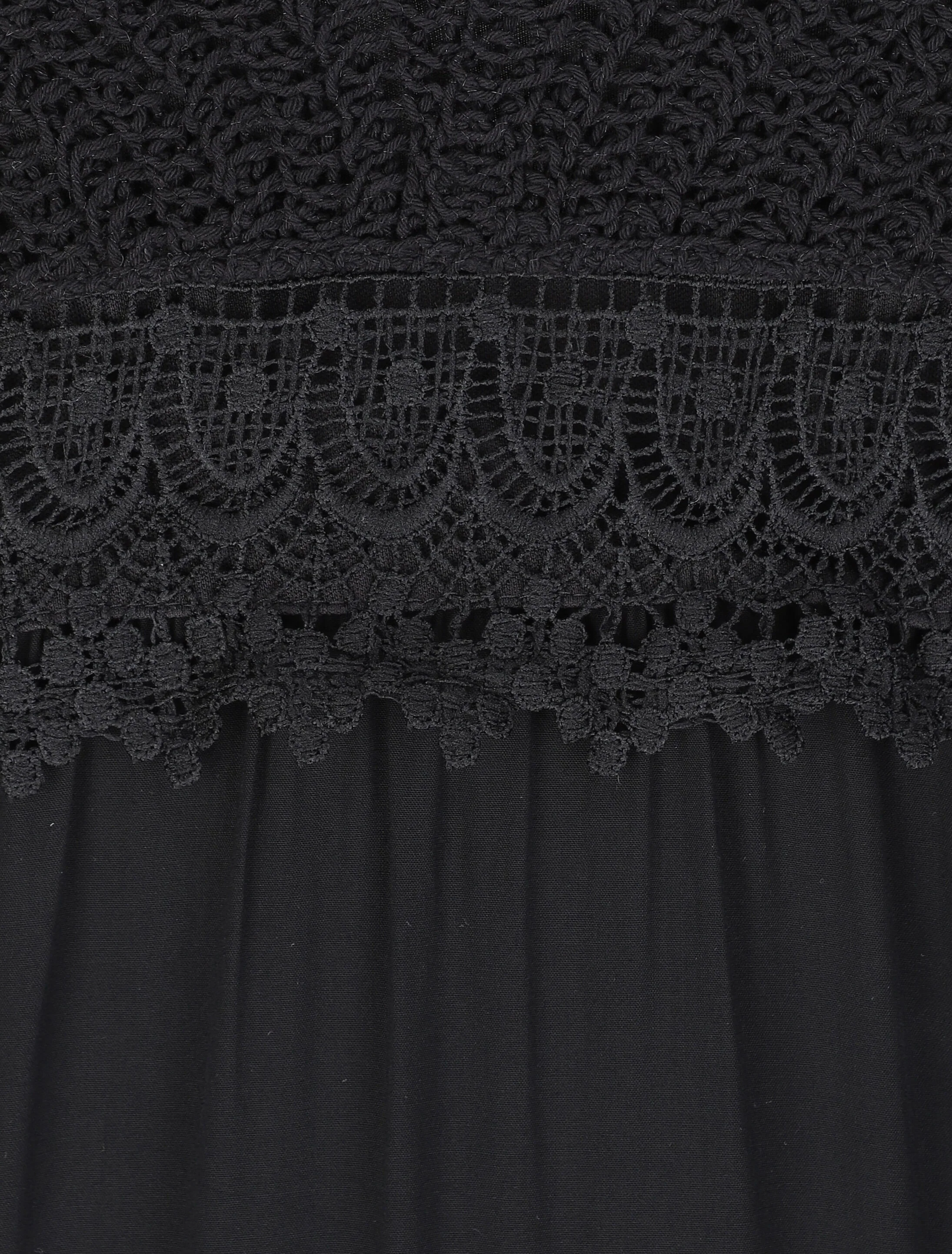 Robe longue empire unie à buste en crochet - Noir - Image 3