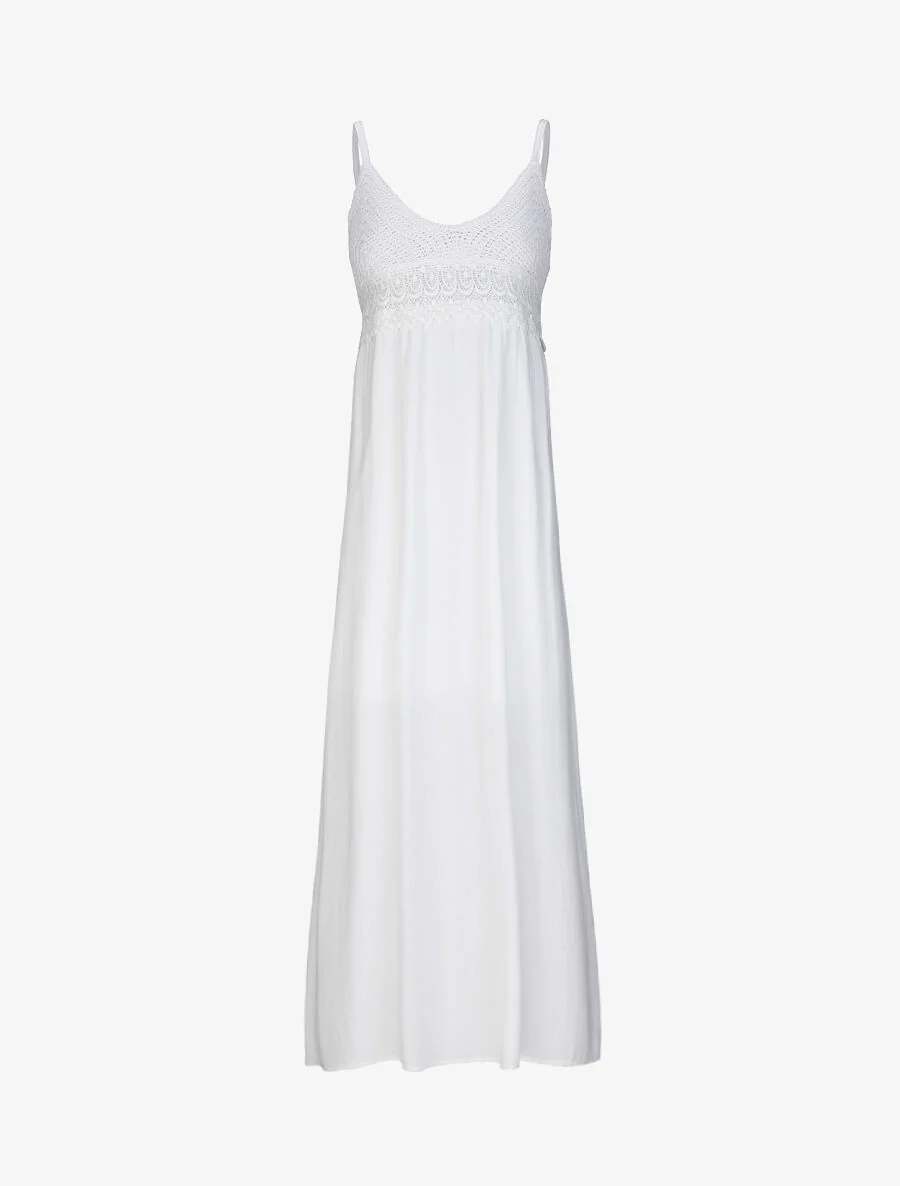 Robe longue empire unie à buste en crochet - Blanc