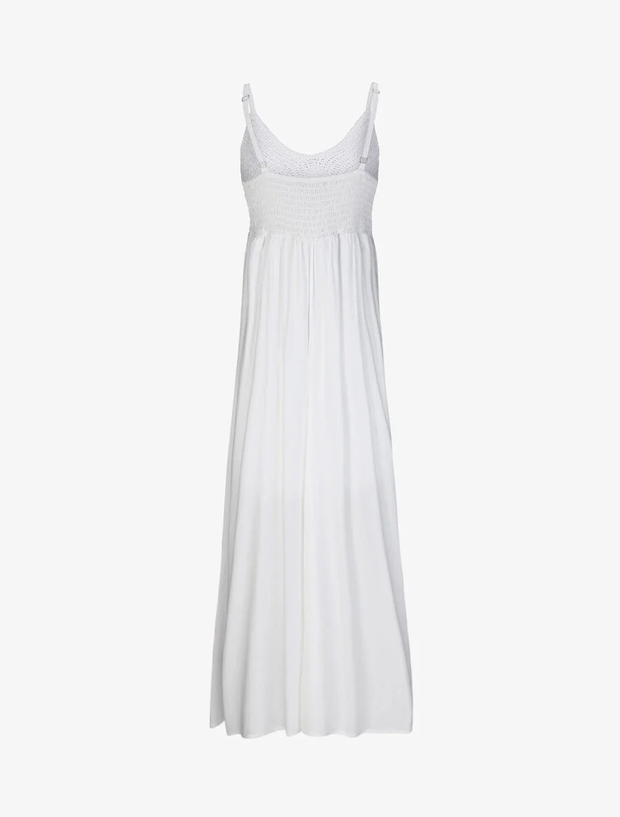 Robe longue empire unie à buste en crochet - Blanc - Image 2