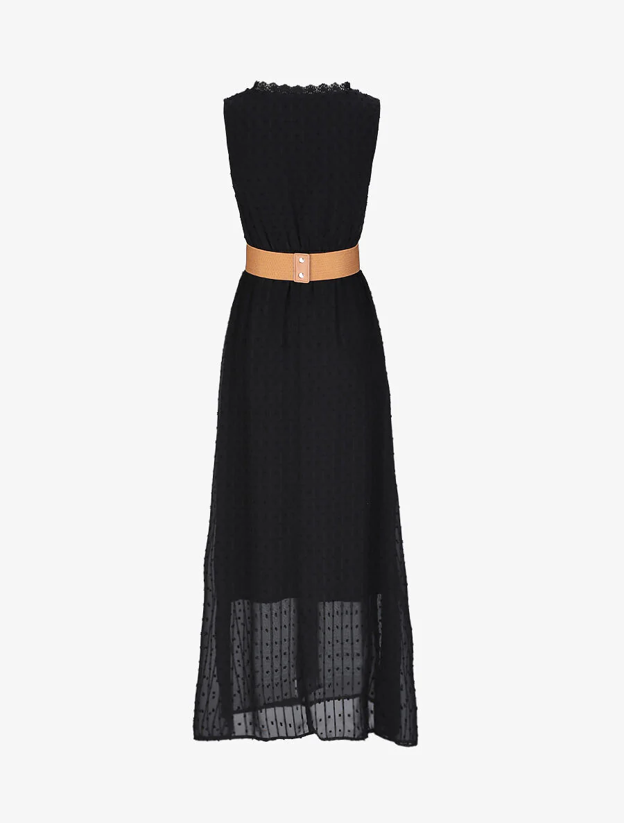 Robe longue empire unie en plumetis - Noir - Image 2