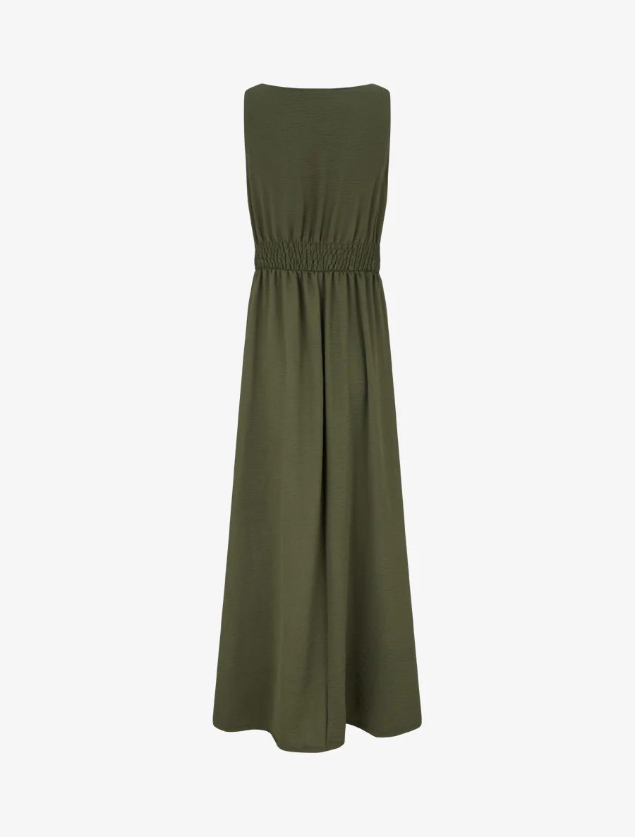 Robe longue évasée à bretelles perlées - Kaki - Image 2