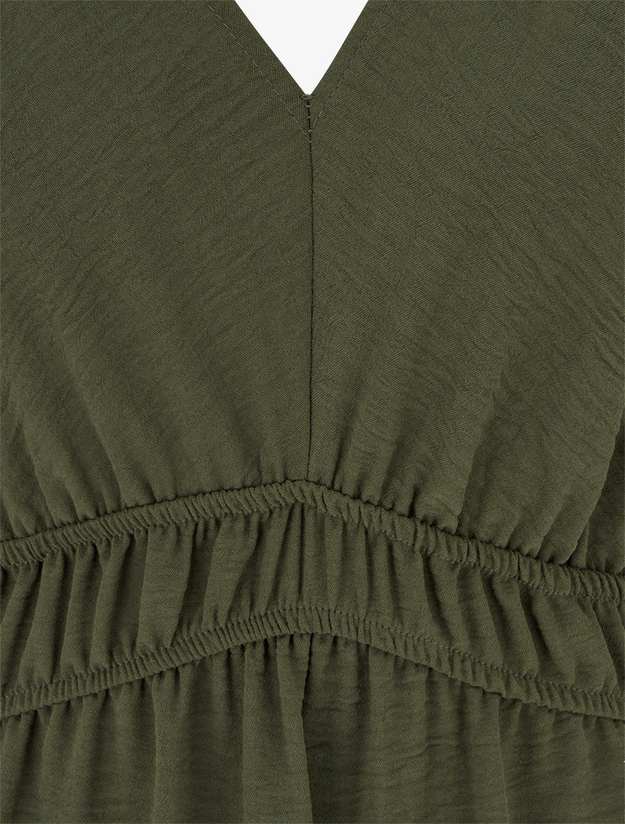 Robe longue évasée à bretelles perlées - Kaki - Image 3