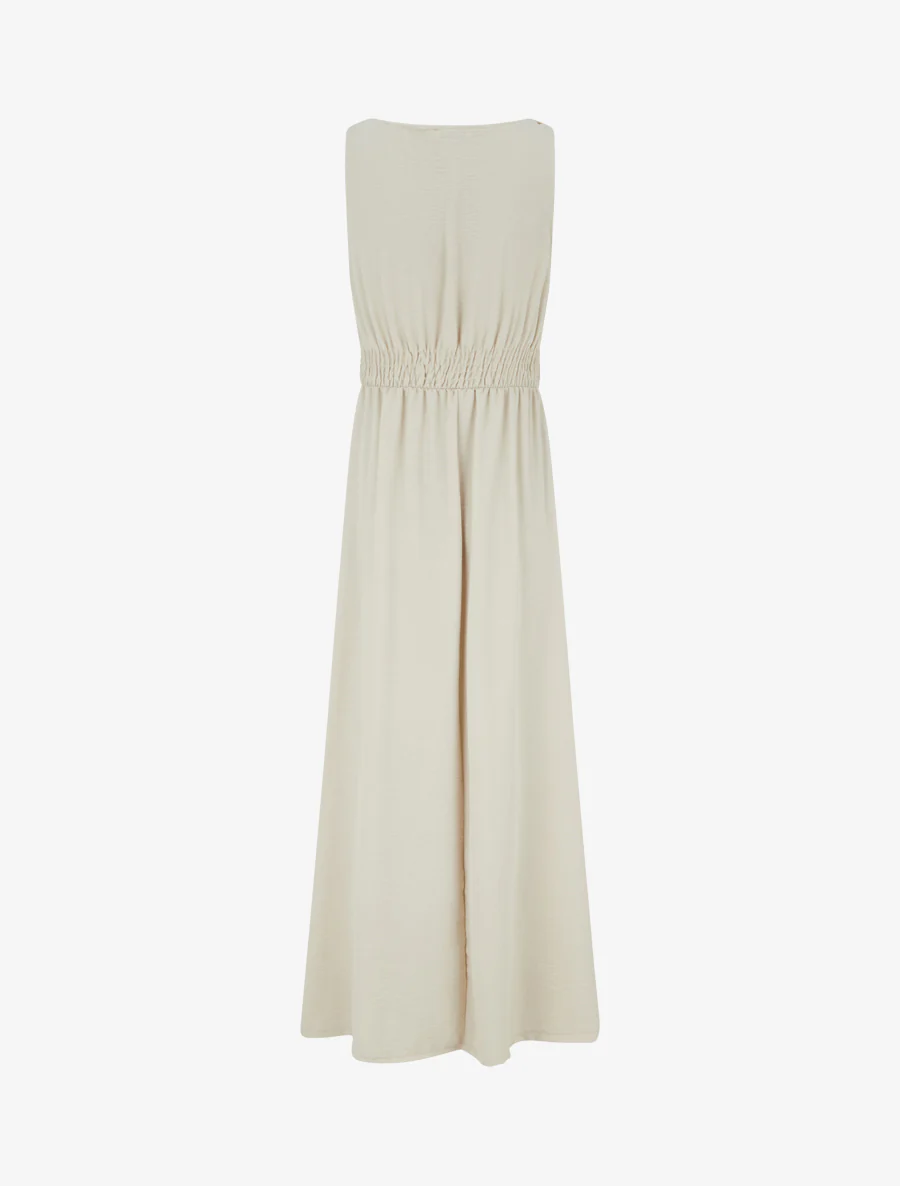Robe longue évasée à bretelles perlées - Beige - Image 2