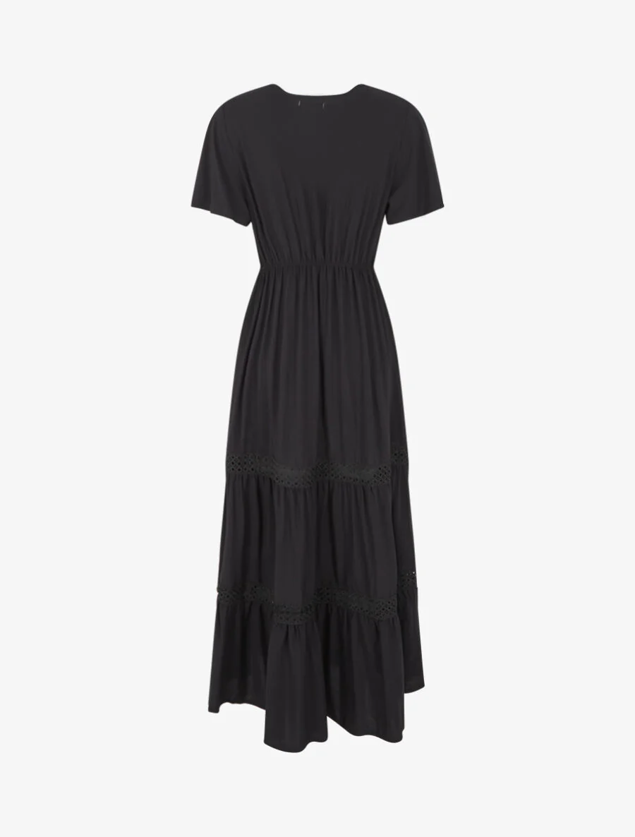 Robe longue évasée à empiècements en dentelle ajourée - Noir - Image 2